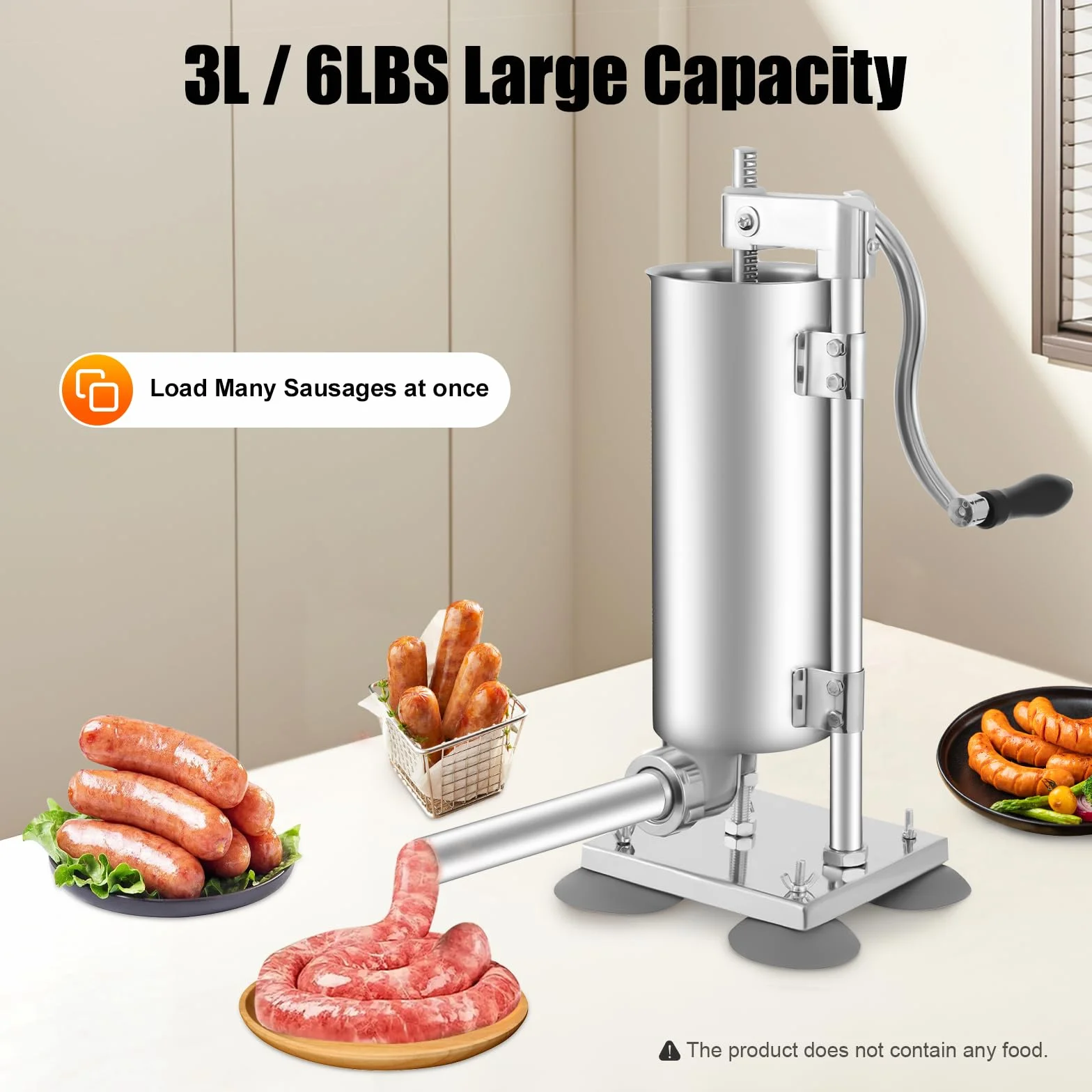 Poussoir à Saucisse Manuelle 3L Machine à Saucisse Verticale Acier Inoxydable
