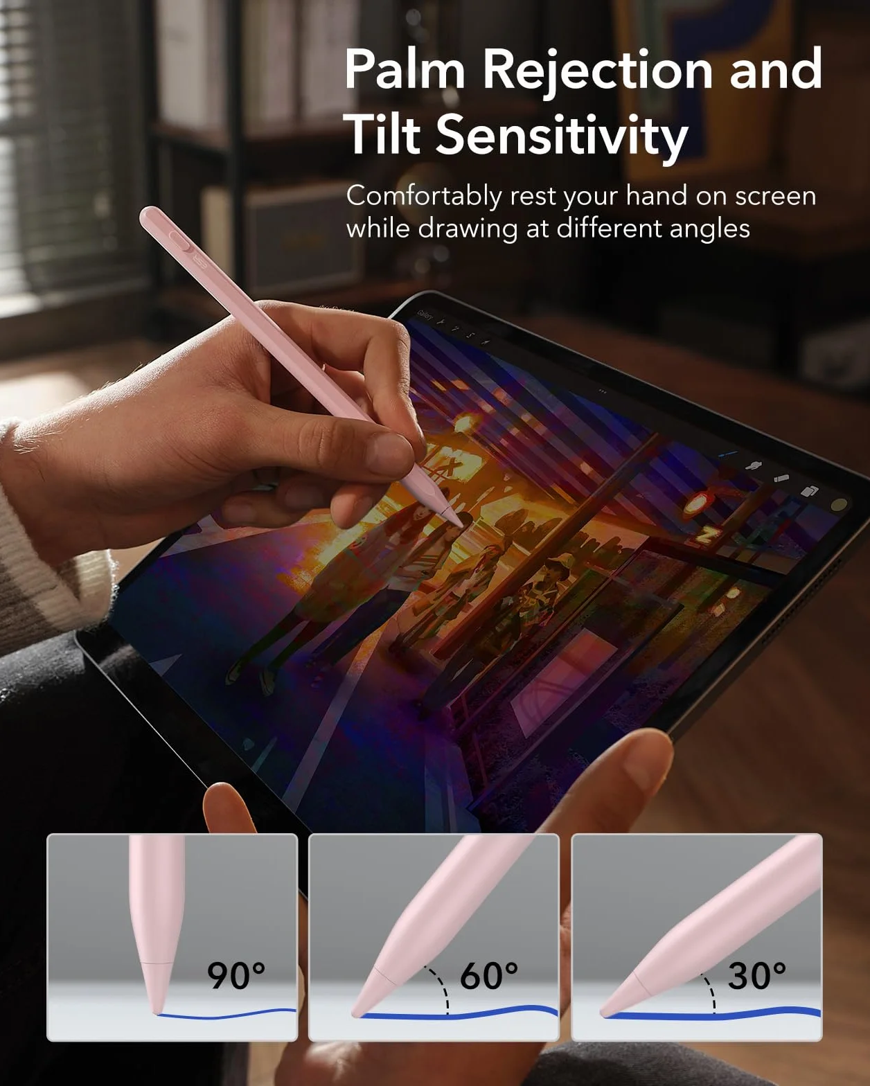 ESR Rysik do iPada, magnetyczny rysik 2. generacji do bezprzewodowego ładowania, z czułością nachylenia i odrzuceniem dłoni do Apple iPad Pro 12.9/11, iPad Air 5/4 i iPad mini 6, różowy