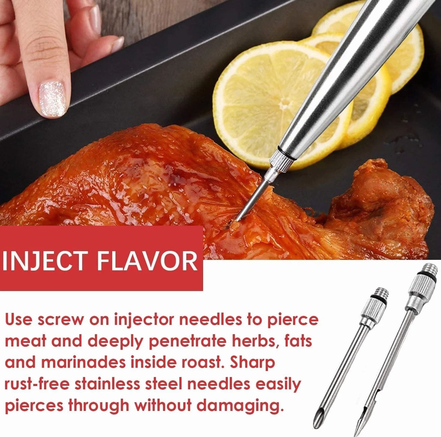 Poire à jus en Acier Inoxydable et Caoutchouc avec Injecteur de Marinade