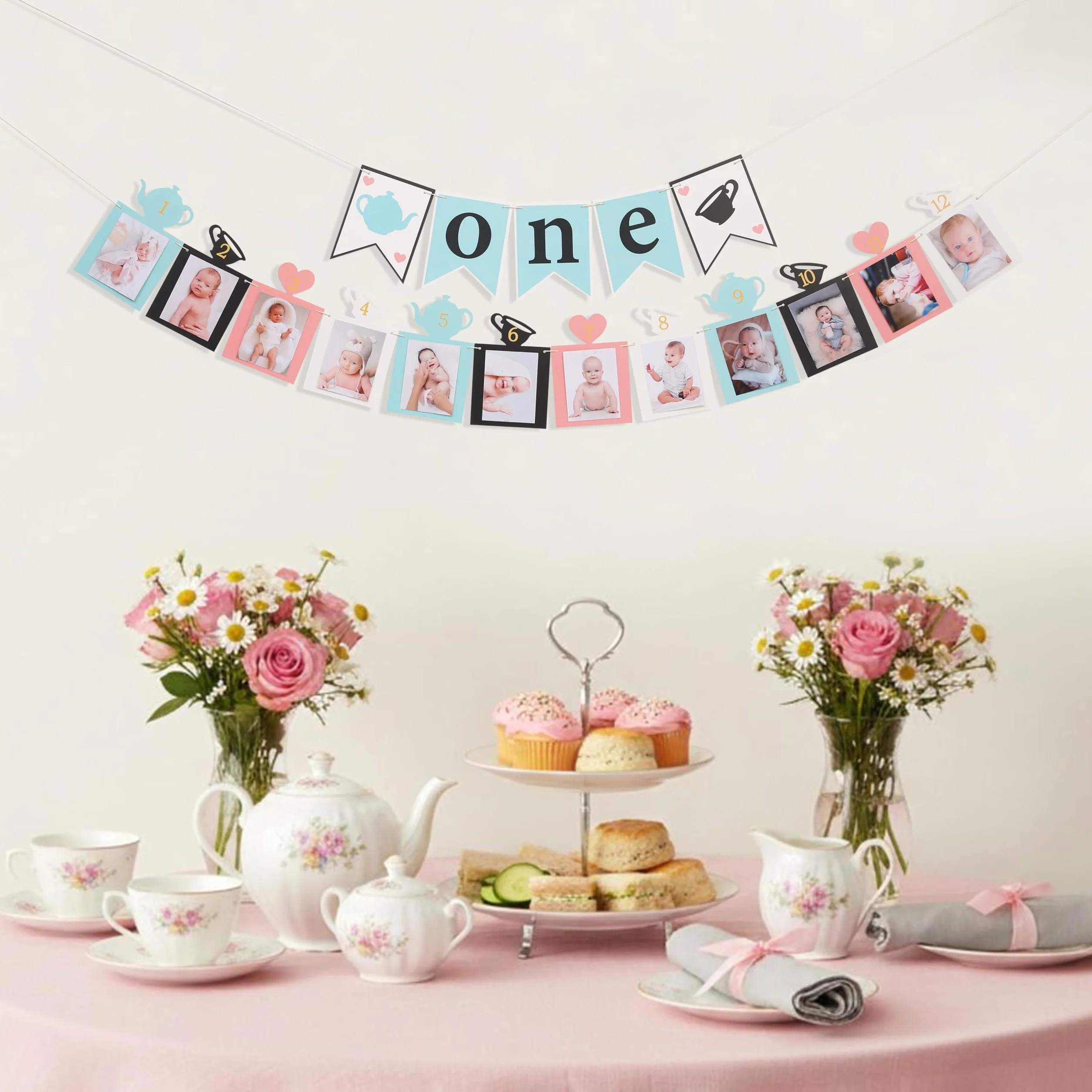 WAWUO Bannière Alice in ONEderland, décoration de 1er anniversaire