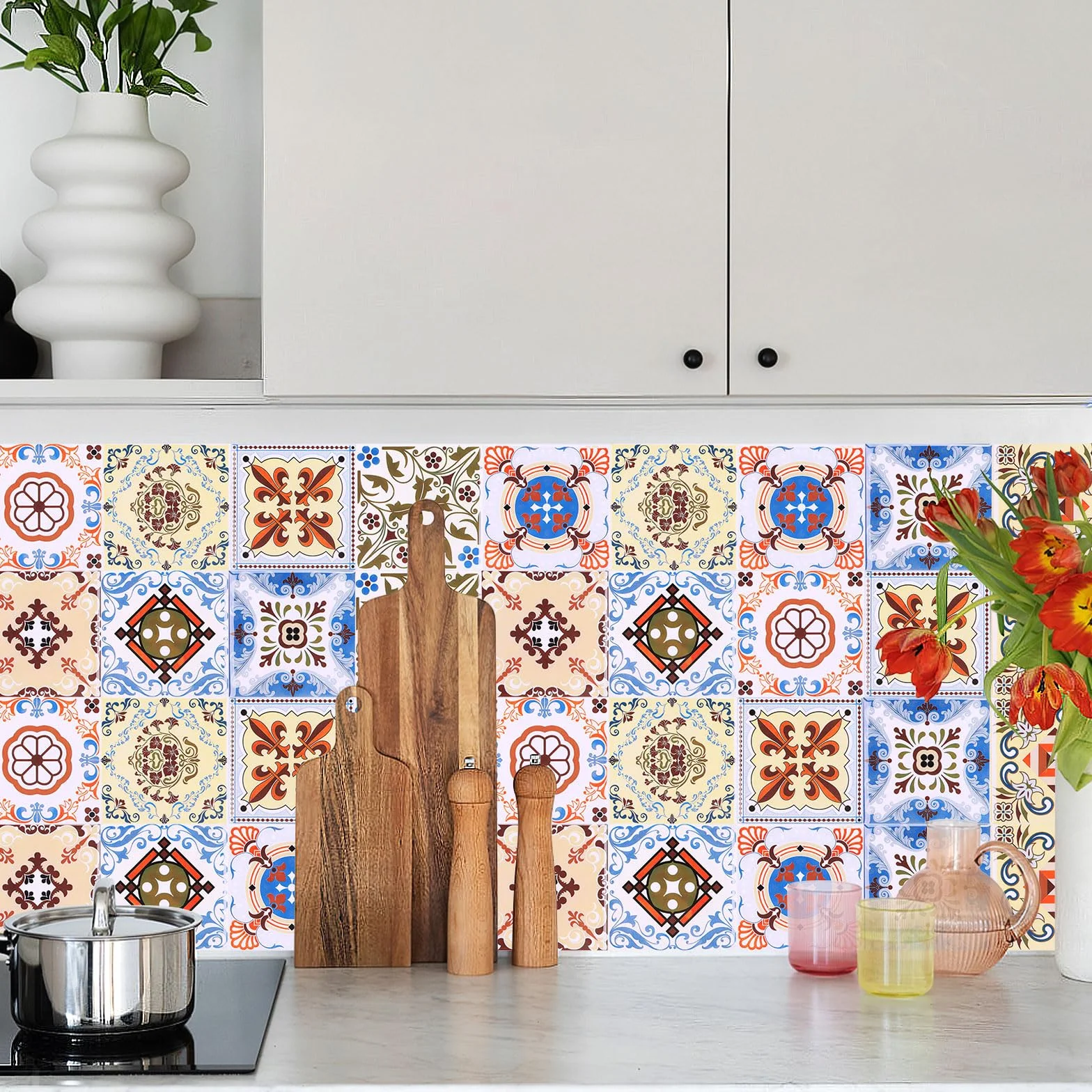 Autocollants Carrelage Mural Bohémien 15×15 cm Étanche pour Cuisine Salle de Bain