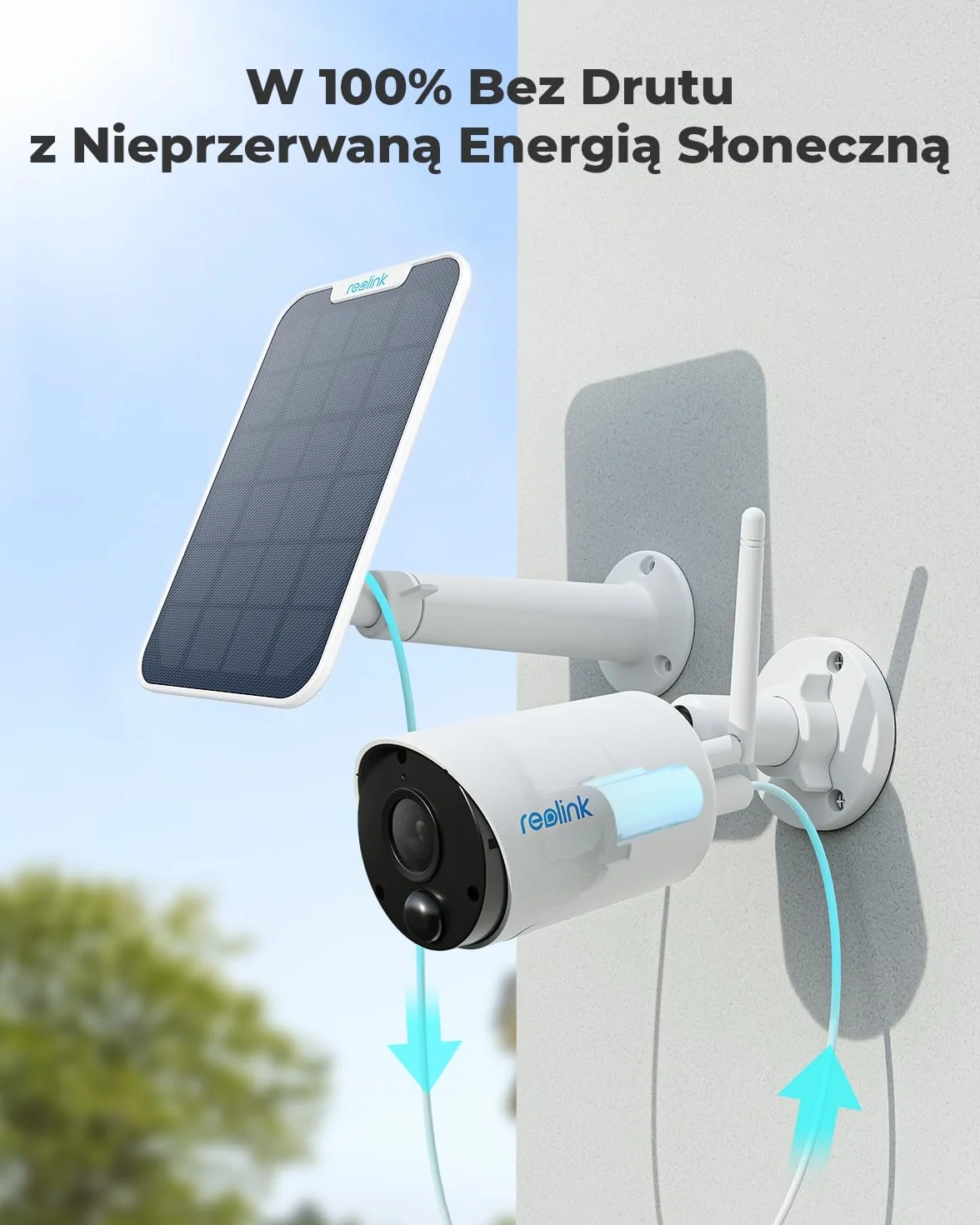 Reolink Solarna Kamera Zewnątrz, Akumulatorowa, Bezprzewodowa WiFi 1080P PIR Detekcja Ruchu, Dwukierunkowe Audio Gniazdo Kart Micro SD Bezprzewodowa Kamera IP, Argus Eco z Panelem Słonecznym