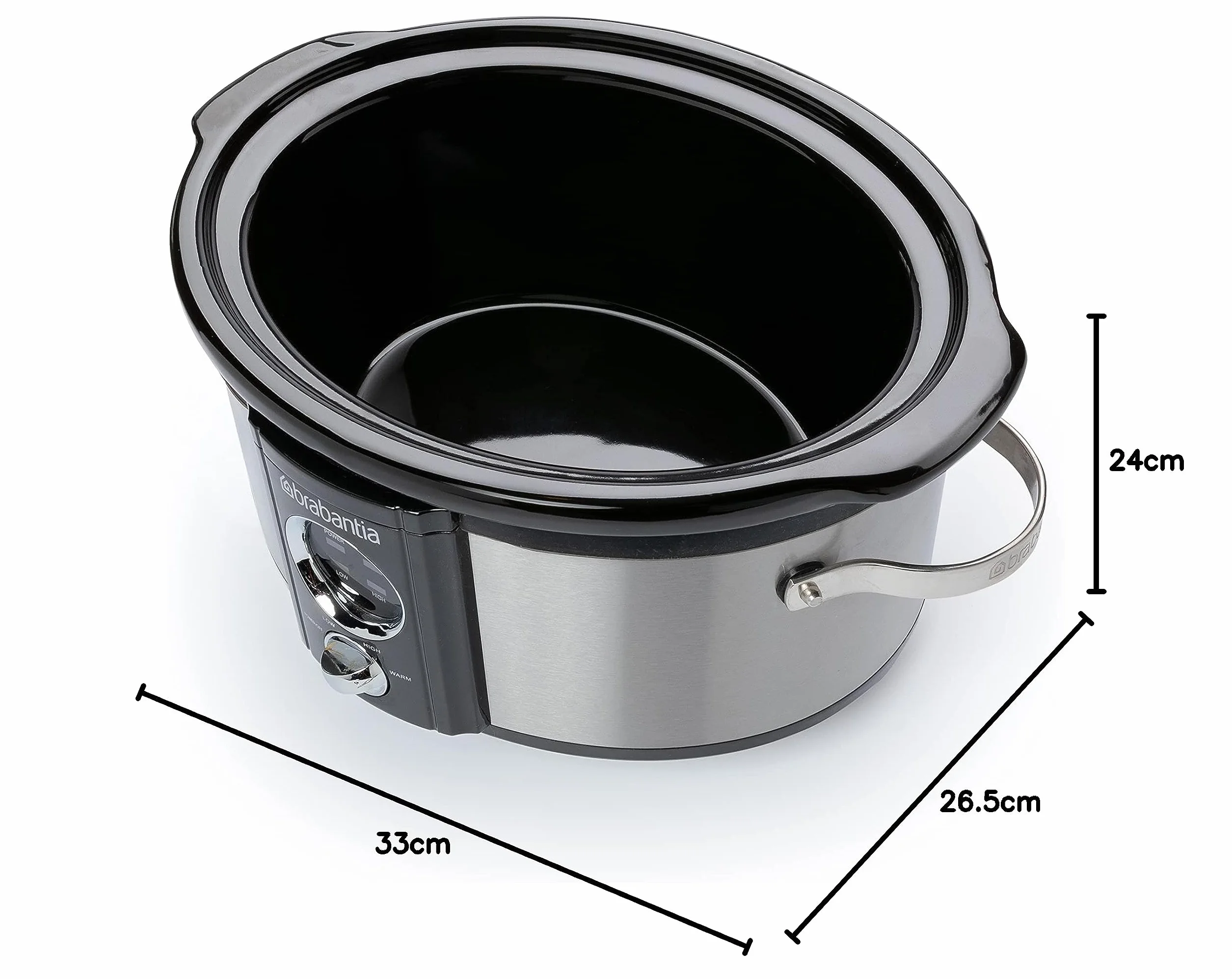 Brabantia BBEK1081 Mijoteuse - 3,5 Litre - 180 Watt - Cuve intérieure amovible - Couvercle en verre - Écran LED - 3 réglages de température - Fonction maintien au chaud
