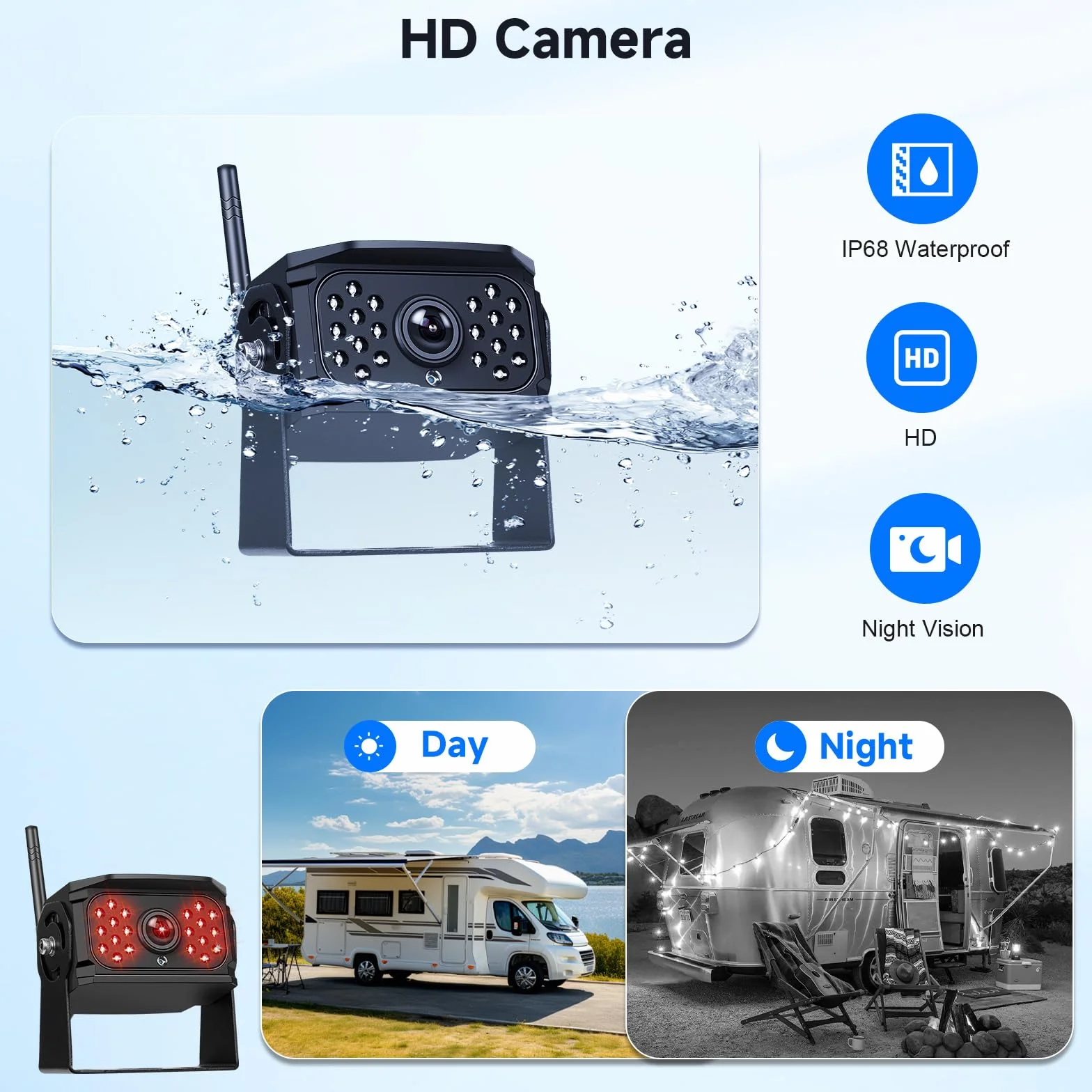 VECHTEL Bezprzewodowa kamera cofania 1080P z 7-calowym monitorem IPS, zestaw DVR+2 x kamera cofania samochodu, IP68, noktowizor, linie jazdy DIY, do ciężarówek, autobusów, Van, kamperów, SUV,