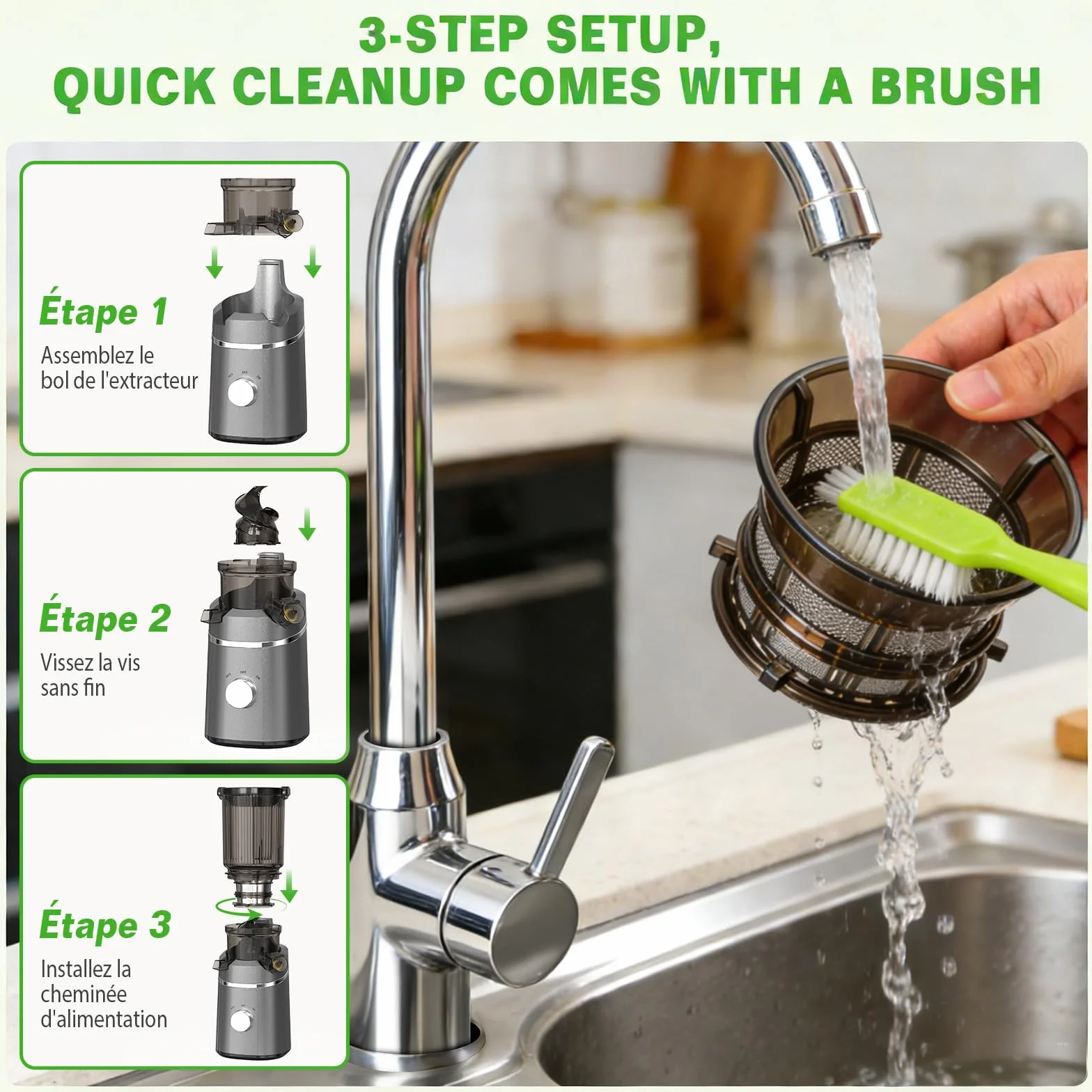 Extracteur de Jus de Fruits et Légumes, Centrifugeuse extracteurs de Jus à Froid, avec Goulotte XXL 130MM et Capacité de 2L, Rendement Élevé de 90%, Inclut Brosse de Nettoyage