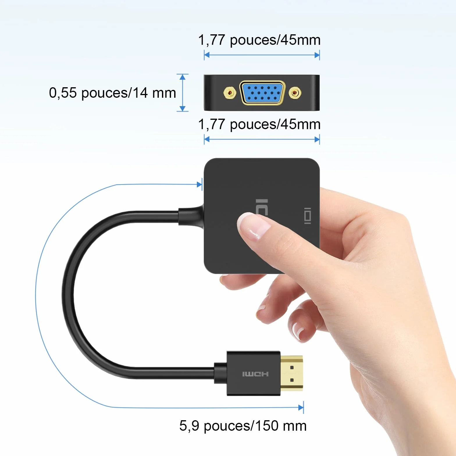 ICZI Adaptateur HDMI vers VGA 1080P Noir Convertisseur HDMI Mâle vers VGA Femelle