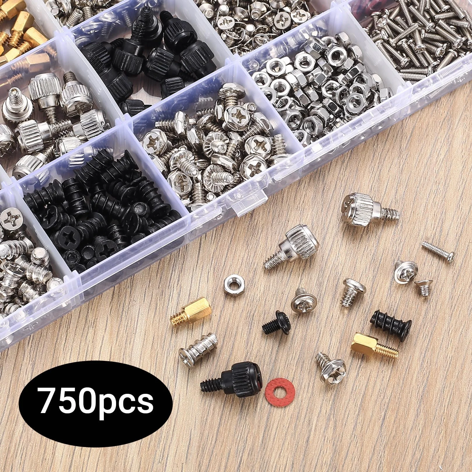 750 sztuk śrub PC, zestaw śrub do płyty głównej, SSD #6-32 M2 M3 M5 PC śruby wentylatora, podkładki dystansowe do płyty głównej, obudowy, dyski twarde, laptopy i komponenty komputerowe