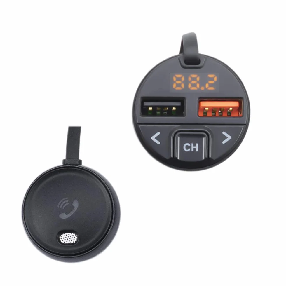 PNI PNI-V880 Valentine V880 modulator z mikrofonem, Bluetooth 5.0, odtwarzacz MP3, nadajnik FM, dwa porty USB, szybkie ładowanie urządzeń mobilnych przez QC3.0, kompatybilny z Siri i Google Assistant