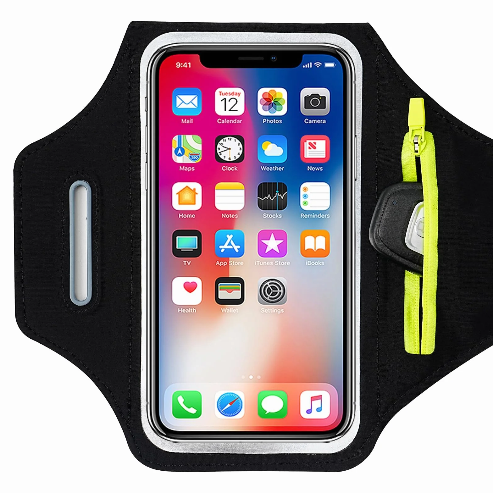 TRIXES Czarna opaska na ramię do biegania z akcesoriami torba na słuchawki pasuje do iPhone'a 15 Pro Max/14 Pro/13 Pro Max/12/12 Pro/11/XR/XS/X/8 Plus - nadaje się do smartfonów do 6,7 cala