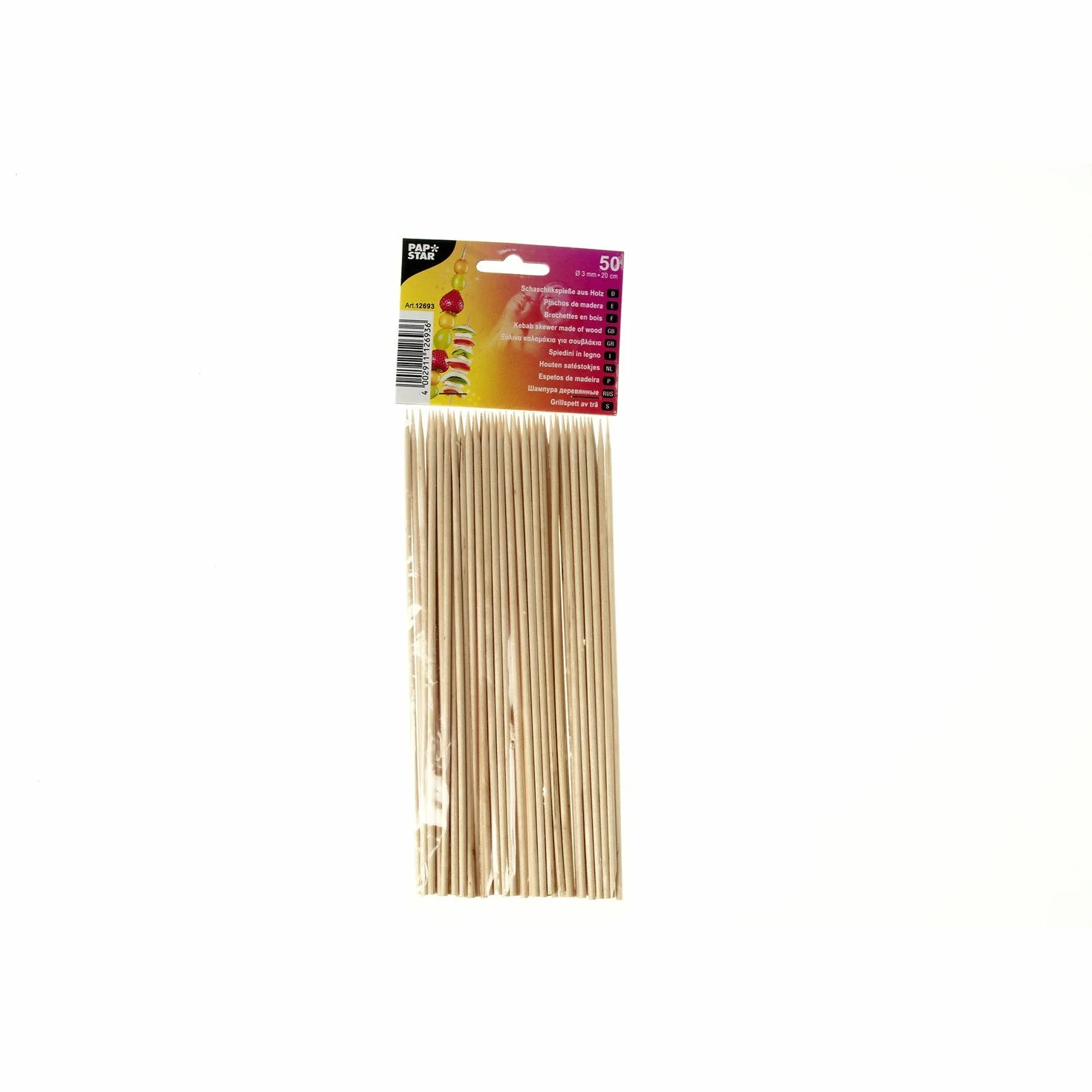 Papstar 50 sztuk szaszłyków drewnianych Ø 3 mm 20 cm