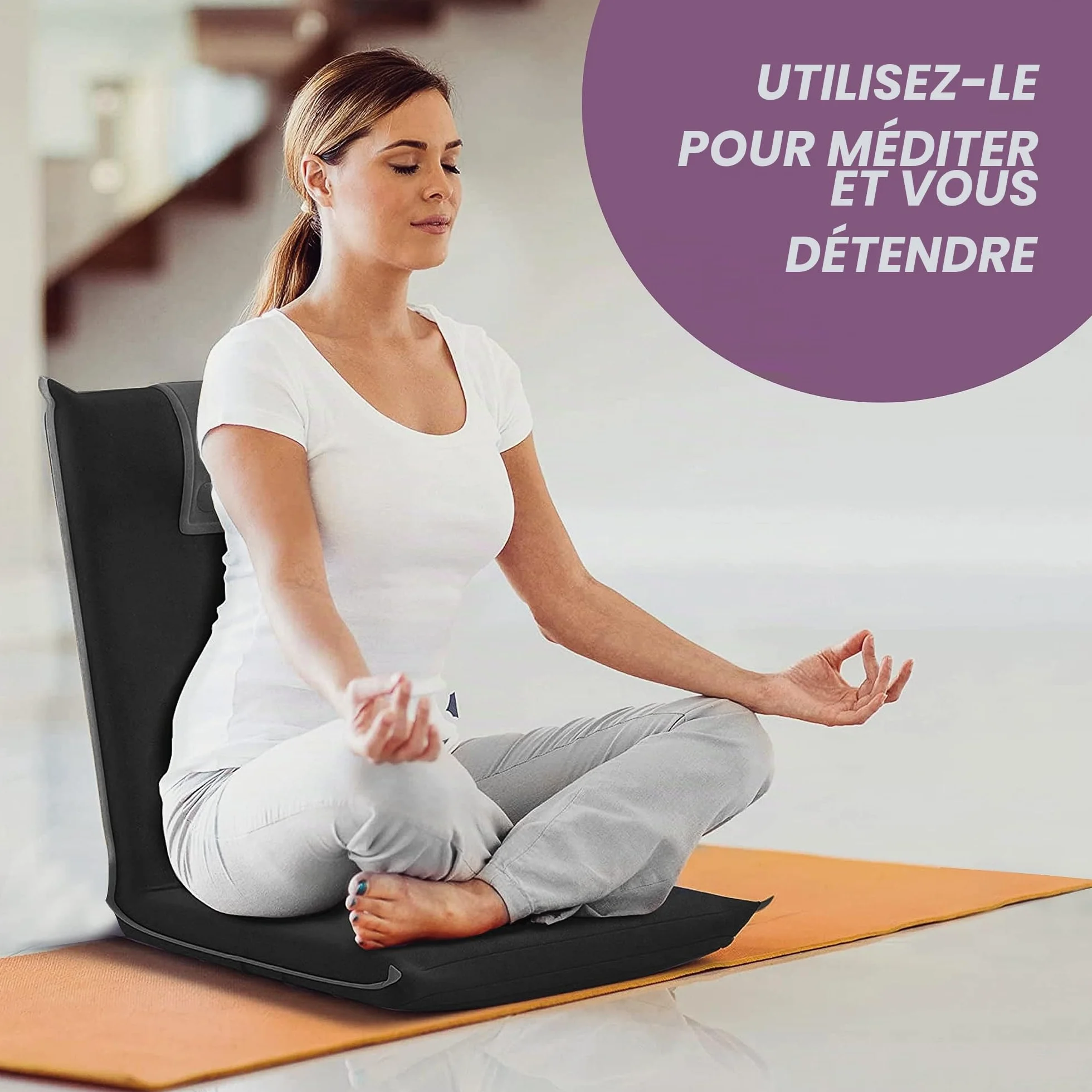 bonVIVO Easy II Fauteuil de Sol Rembourré pour Adultes et Enfants avec Dossier Réglable - Chaise de Sol Pliable, Siège Méditation, Yoga