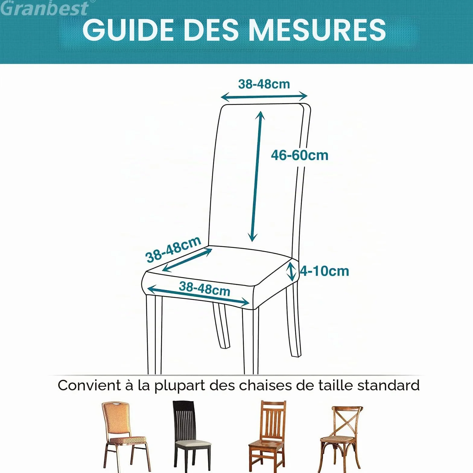 Granbest Lot de 4 Housses de Chaise de Salle à Manger Haute Extensibilité, Ajustement Universel, Gris