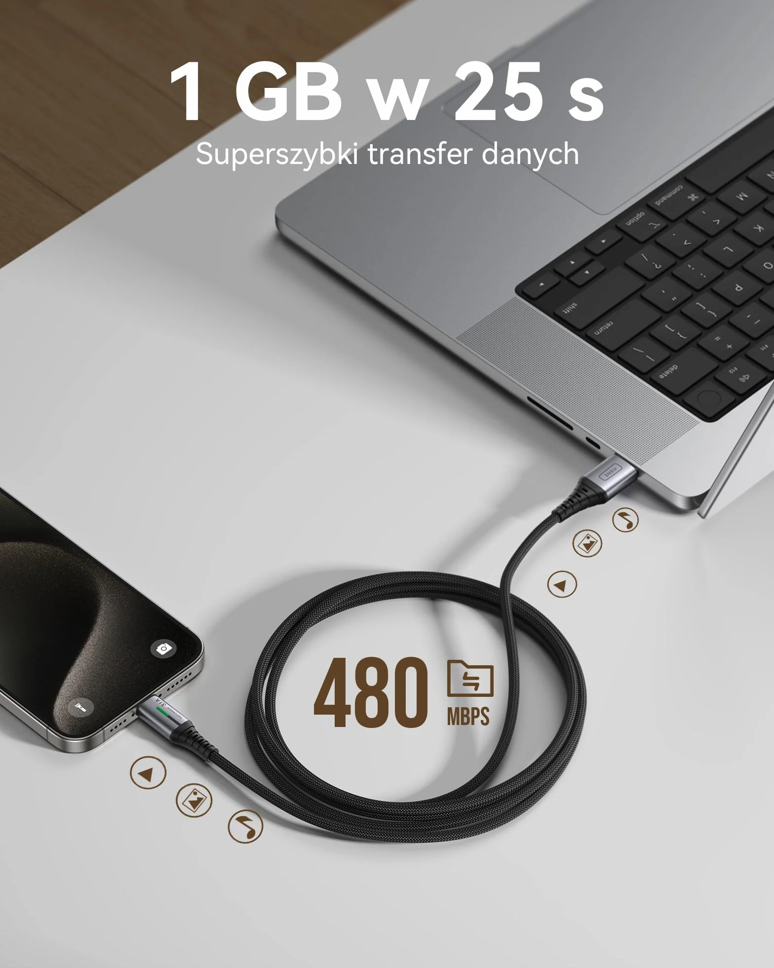 INIU Kabel USB C, [2m/3.1A] Kabel Ładowarki Typu C Szybkie Ładowanie, Pleciony Kabel Danych USB-C ze Stopu Cynku, Charging Cable for iPhone 16 15 iPad Samsung S24 S23 S22 S21 Google Huawei Xiaomi etc