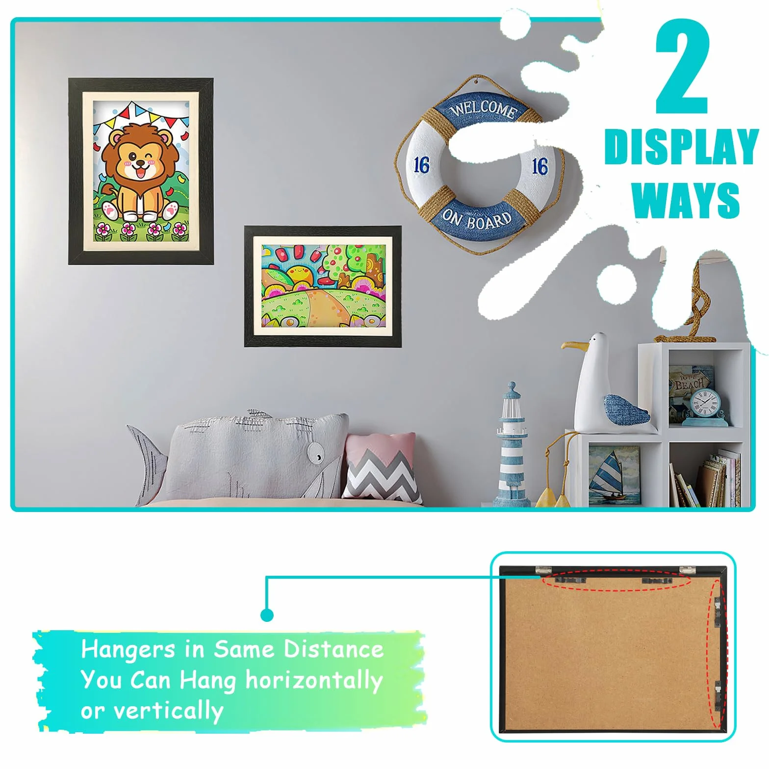 Cadre Photo pour Dessins d'Enfants A4, Ouverture Frontale, Fixation Murale, Noir