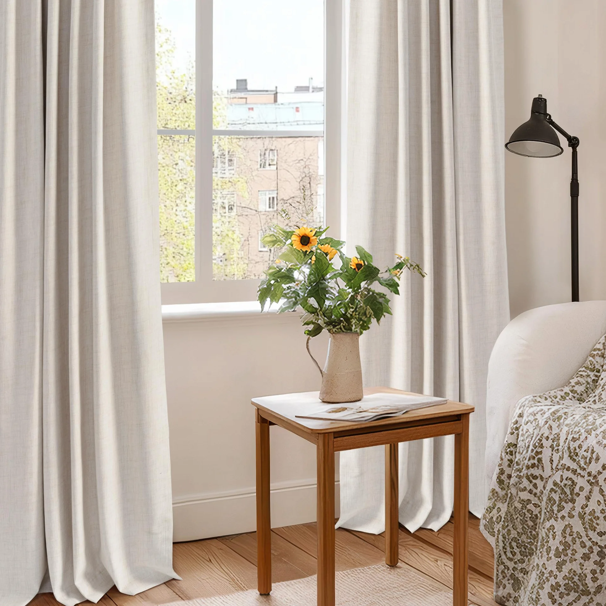 Rideaux 100% Occultants avec Œillets, Texture de Lin Discret - Set de 2 - H245 x B140 cm -Rideaux Anti-Vue avec Passants pour Chambre à Coucher ou Salon,Crème