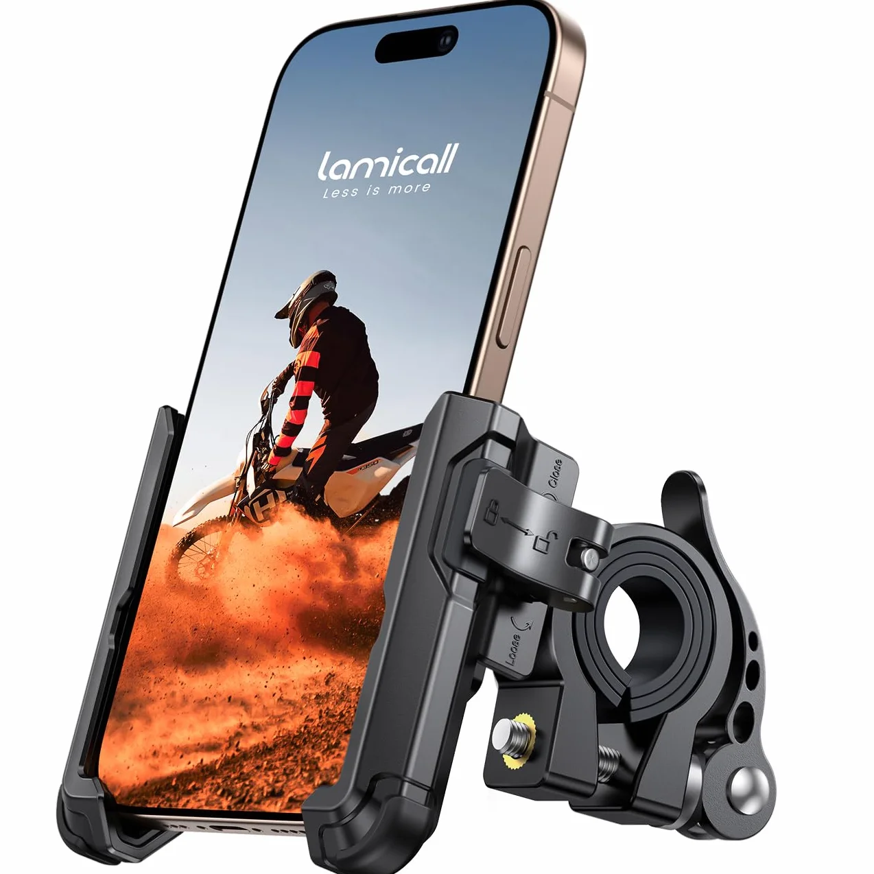 Lamicall Trzymań telefonu rowerowy i motorowy - [Idealny do nagrań wideo]360° obrotowy trzymań telefonu rowerowego,Uniwersalny trzymań na kierownicę, iPhone 16/15/14, Samsung, wszyscy smartfony