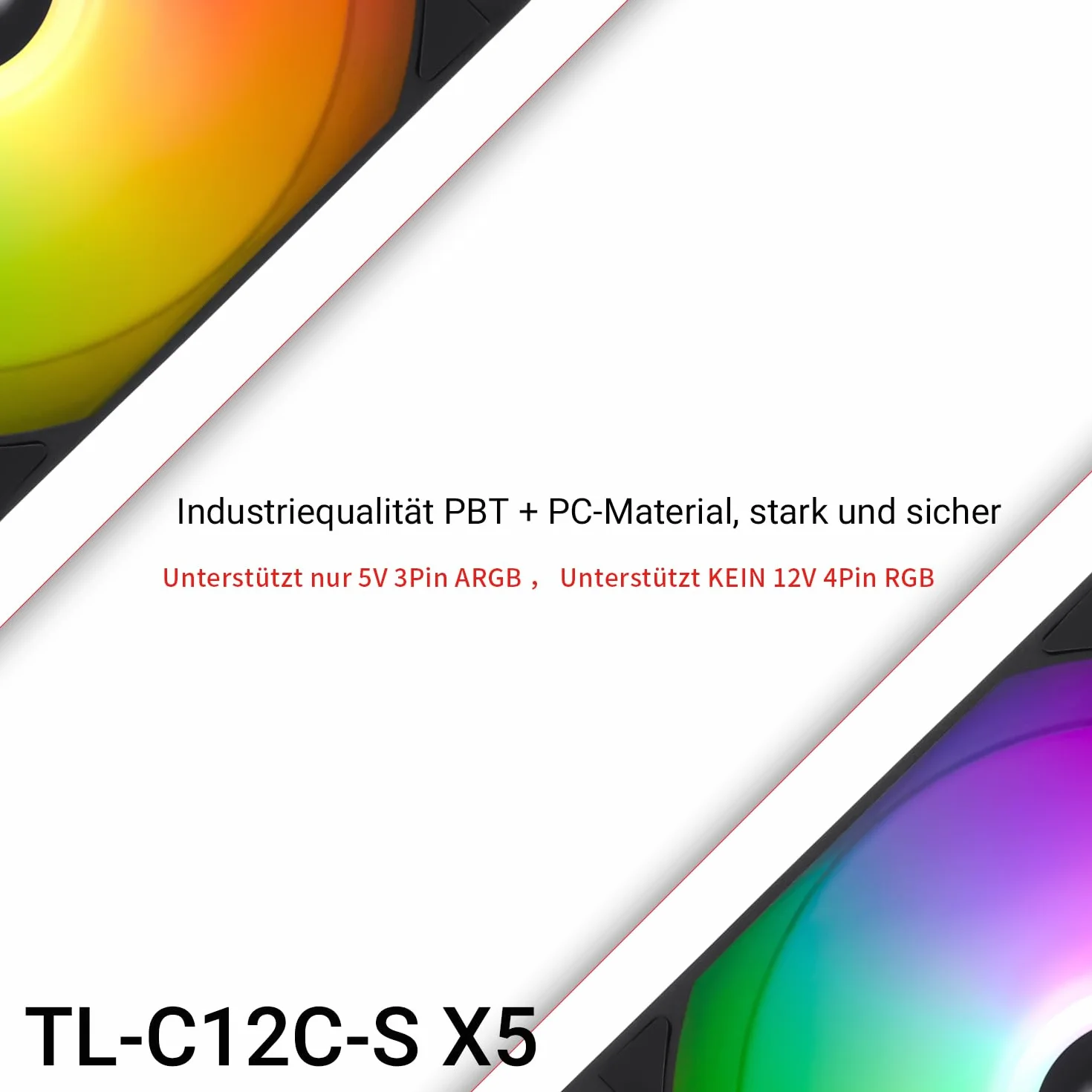 TR-Thermalright TL-C12C-S X5 120 mm CPU PWM ARGB wentylator, 1550 RPM Silent Cooling, czarny wentylator CPU, 5 sztuk, można sparować z obudową / chłodnicą procesora