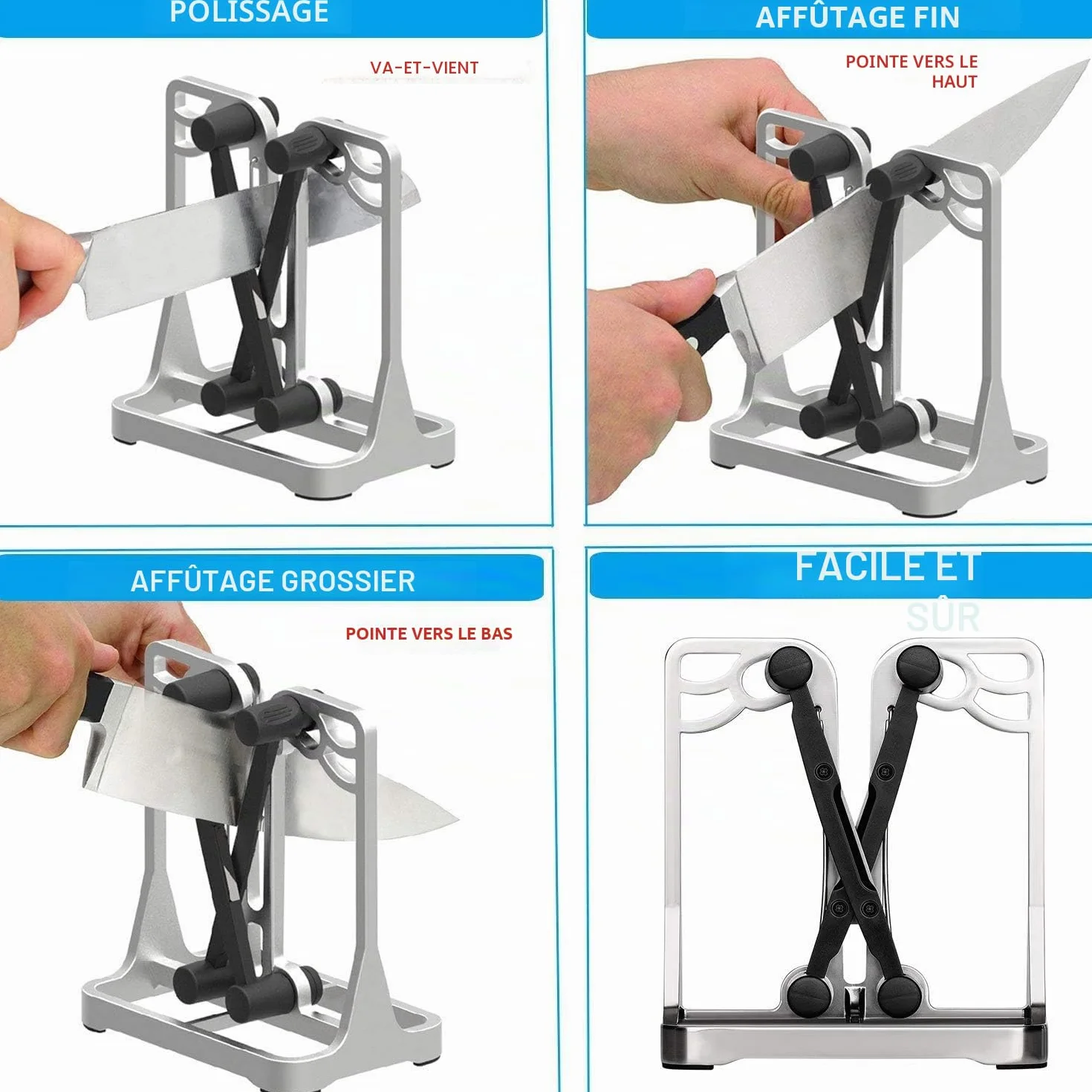 Aiguiseur couteaux professionnel Manuel - affuteur couteau de cuisine Tous Types Couteaux - affûteur Couteaux Chef Silver