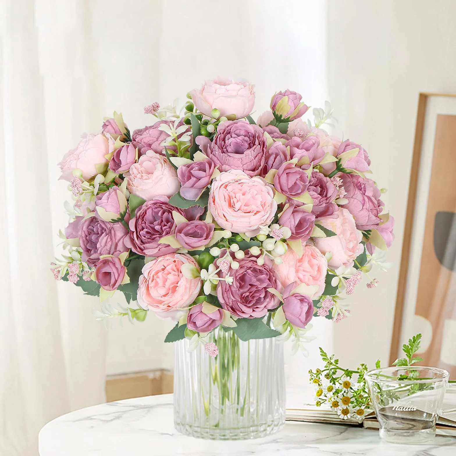 Bouquets de Pivoines Artificielles en Soie SOMYTING Lot de 2 pour Mariage, Décoration Centre de Table Rose Mélangé