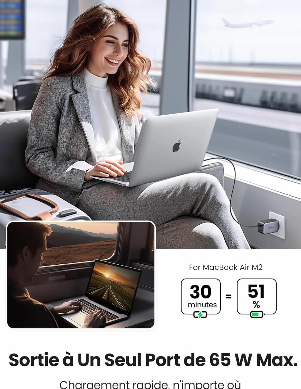 UGREEN Nexode 65W Chargeur USB C Rapide 3 Ports GaN Compatible iPhone 17 Pro Max Air 16 15 14 13 12 Galaxy S26 S25 S24 A16 Pixel 10 9 iPad MacBook Air Pro Neo M5 M4 M3 M2 M1 Noir