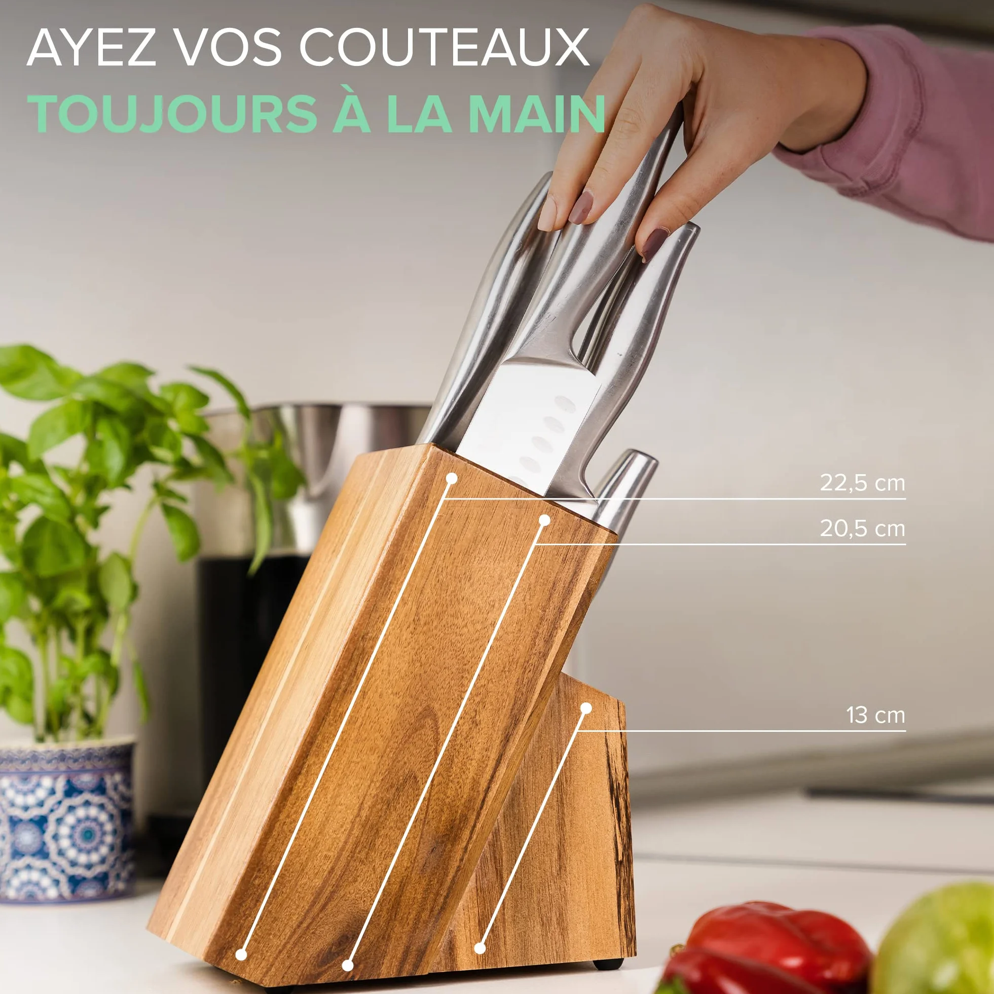 Coninx Bloc Couteaux de Cuisine en bois d'Acacia pour 15 Couteaux