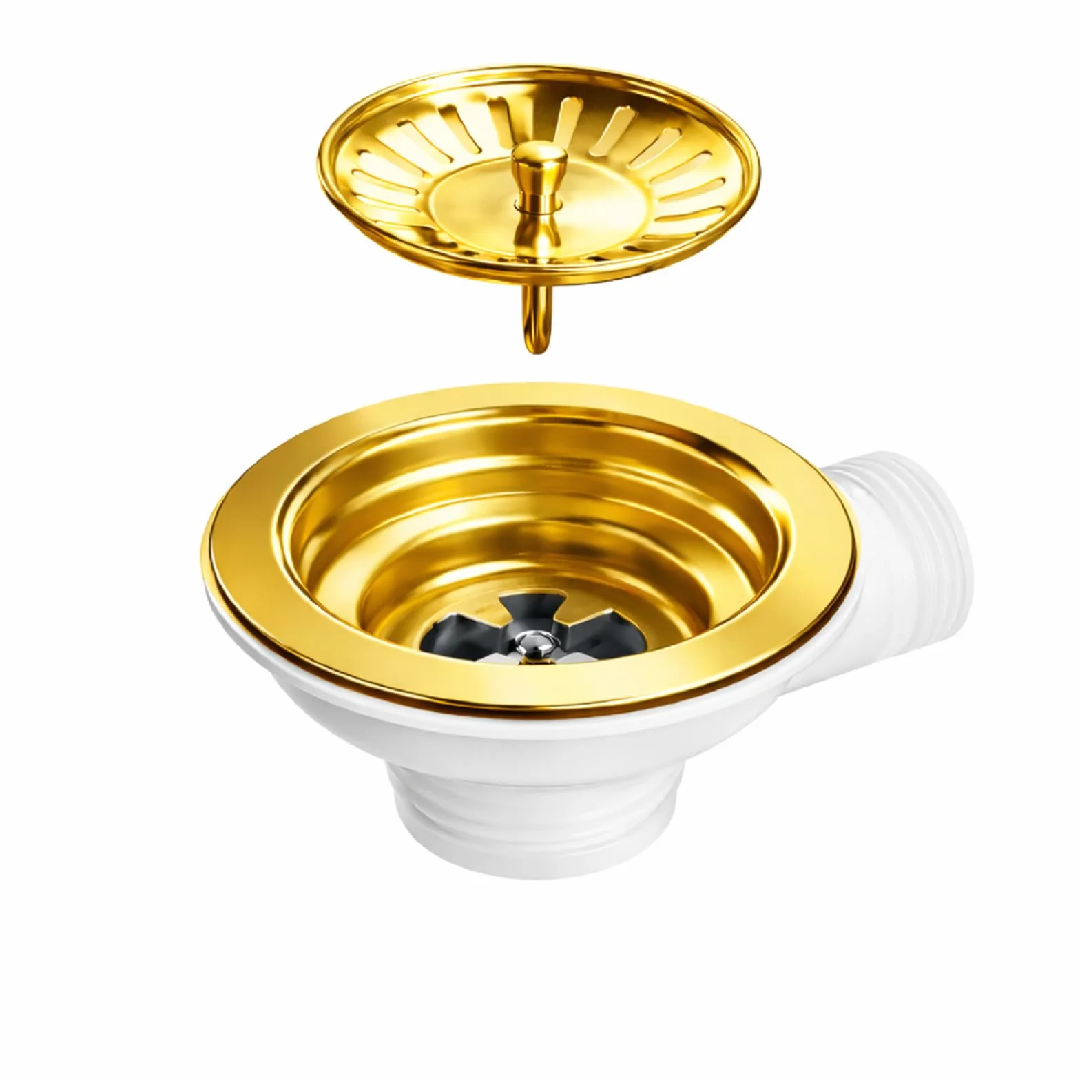 Siphon automatique encastré pour évier de cuisine 8,9 cm acier inoxydable PVC doré