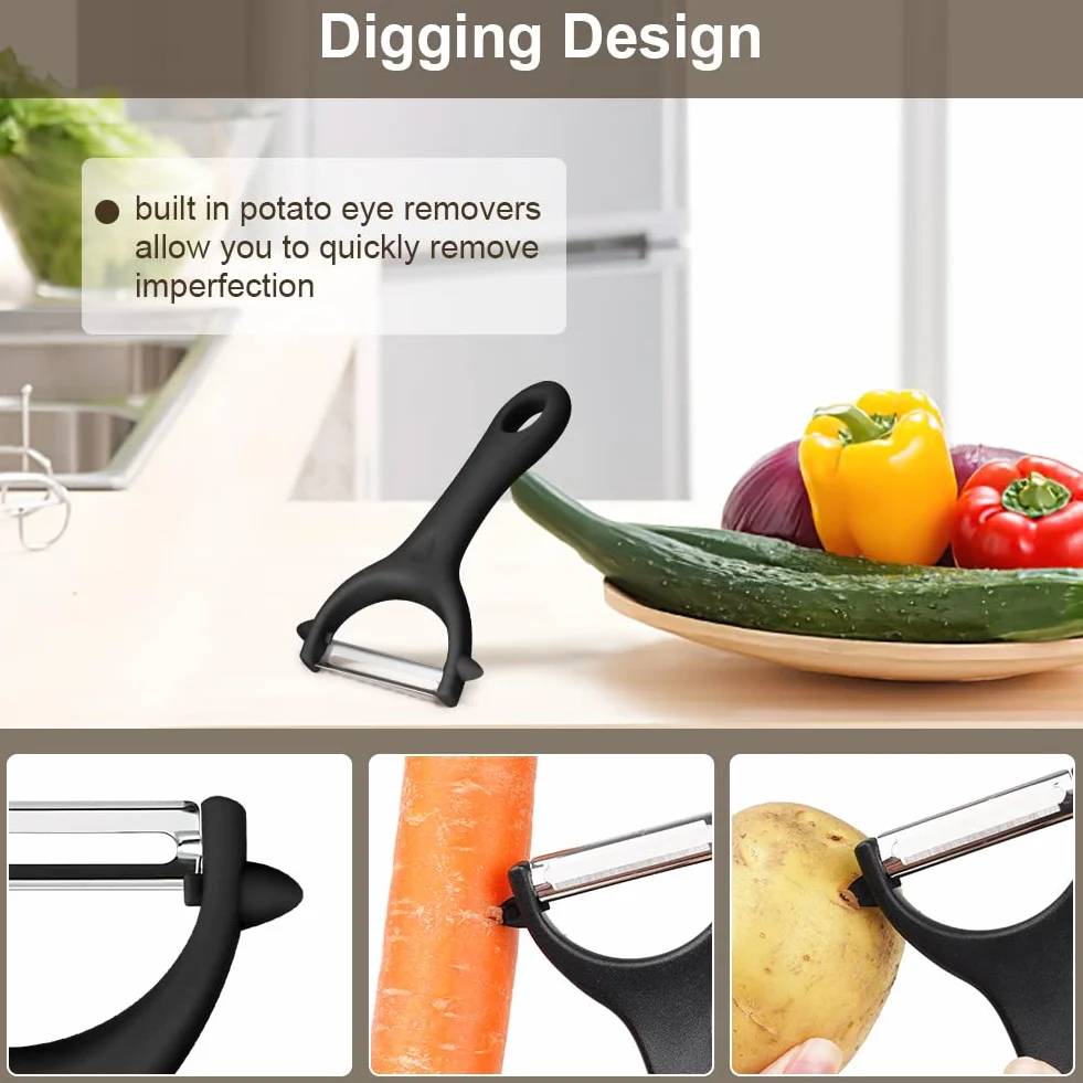 Éplucheur Universel Inox 2 PCS, Économe Légumes Manuel Poignée Ergonomique, Couteau Cuisine Légumes Fruits Noir Vert