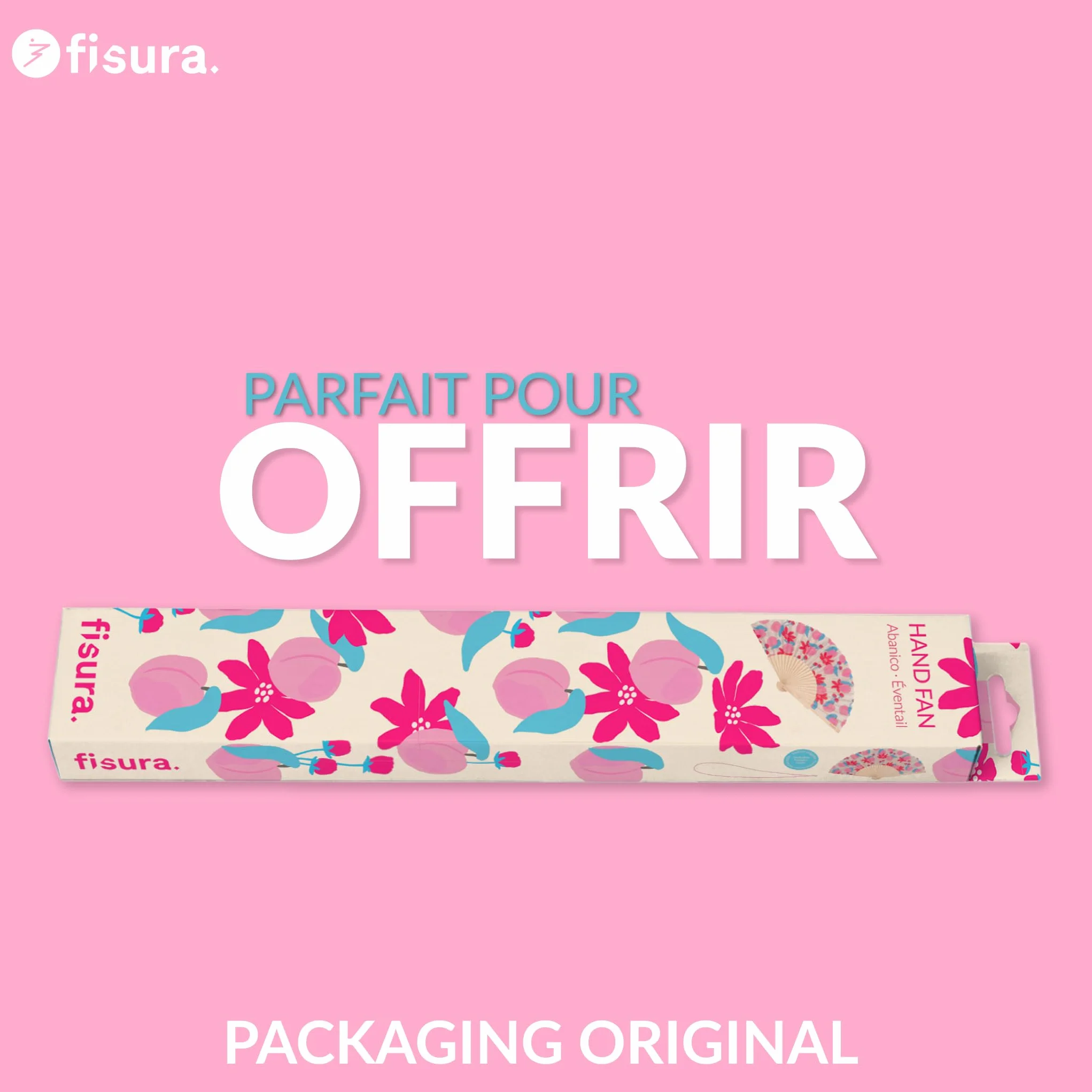 Éventail en Bois Motif Fleurs Rose et Rouge - Accessoire été léger pour Plage et Voyage 42,5 x 23 cm