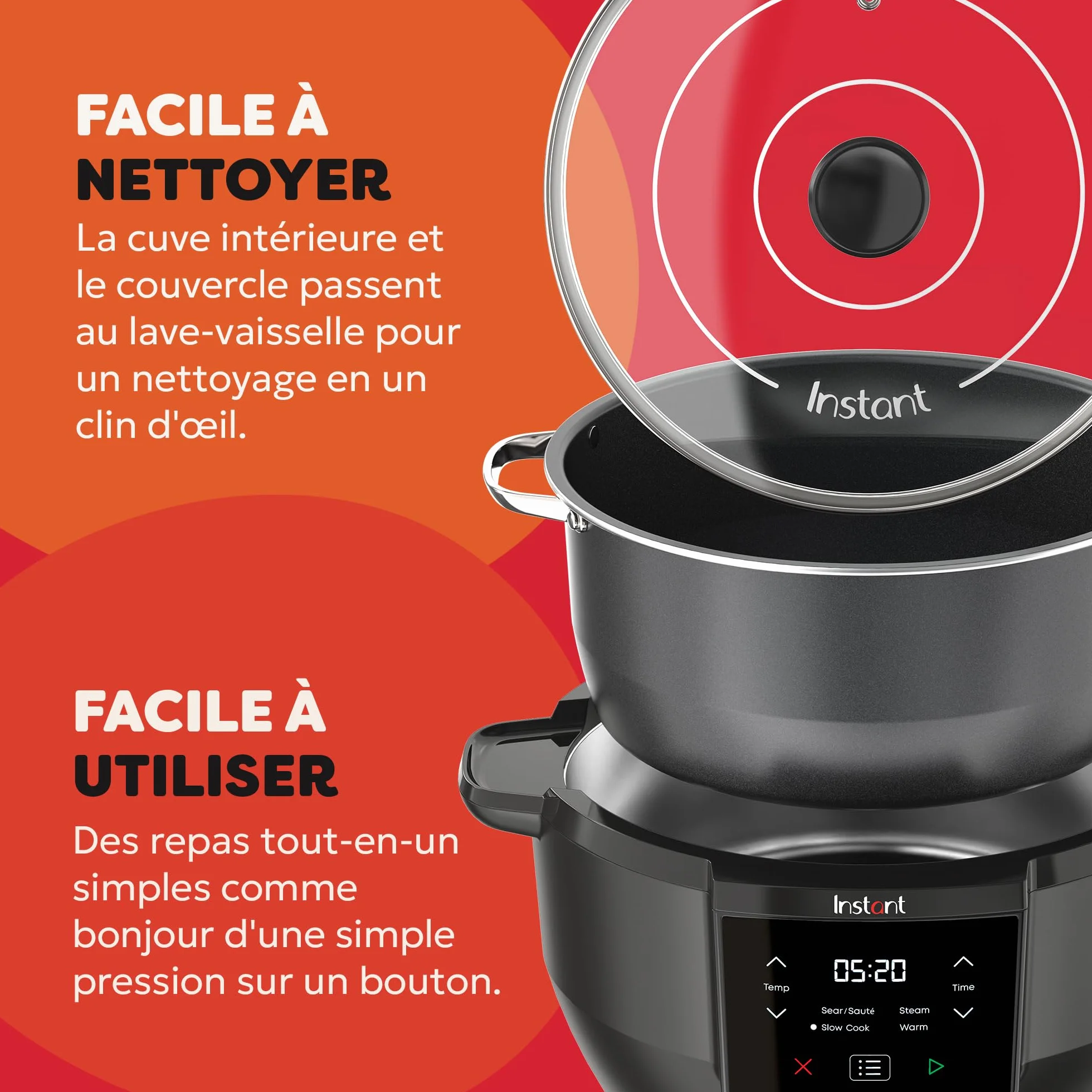 Instant Pot - Mijoteuse supérieure, Système de cuisson multifonction 7,1L avec réglages de cuisson lente, sauté, vapeur et maintien au chaud, antiadhésive, pour les repas en famille et les réceptions