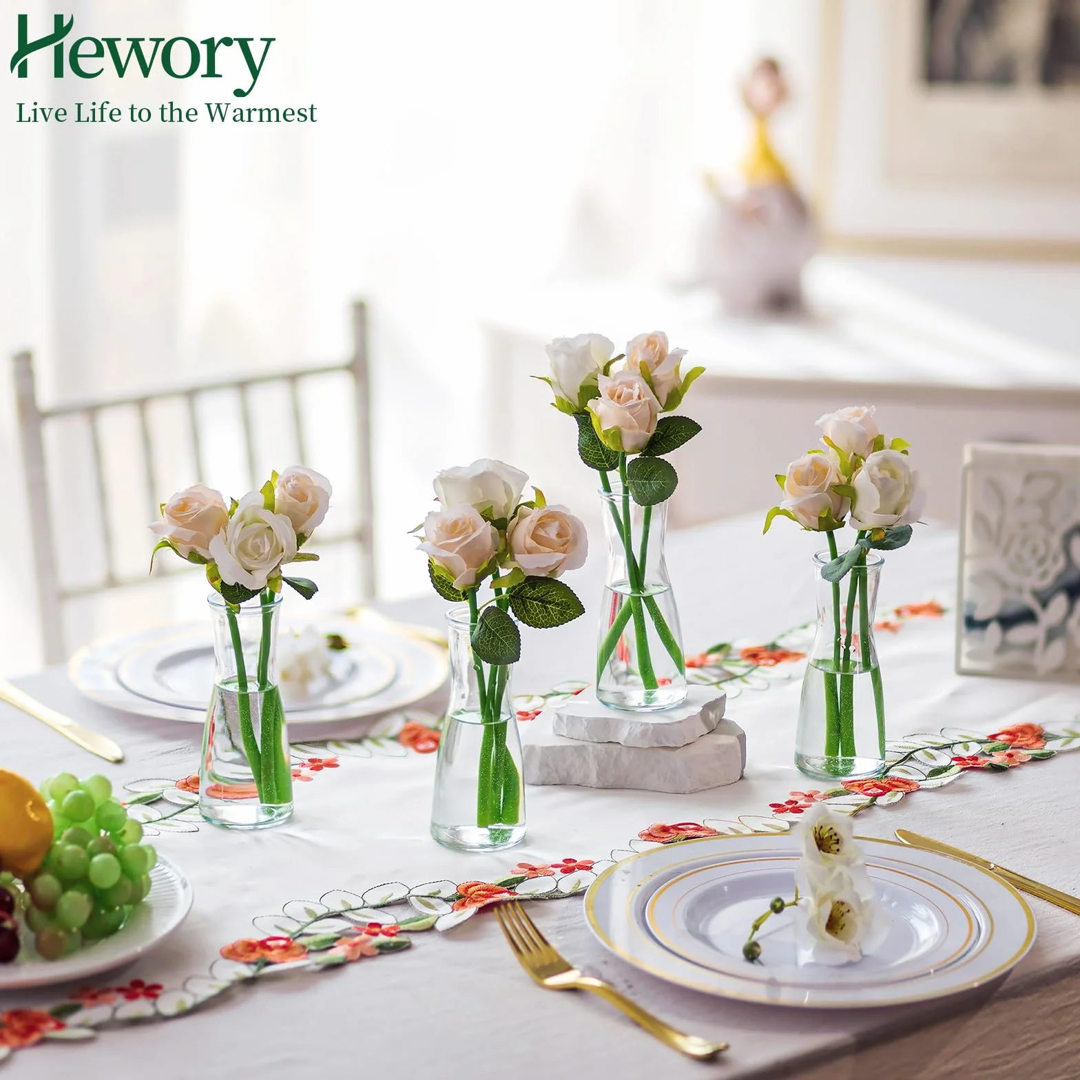 Hewory Petites Vases pour Décoration de Table de Mariage : Lot de 12 Vases en Verre Petites Vases de Table pour Décoration de Mariage - Vase à Fleurs en Verre Moderne Petites Vases en Verre Fines pour