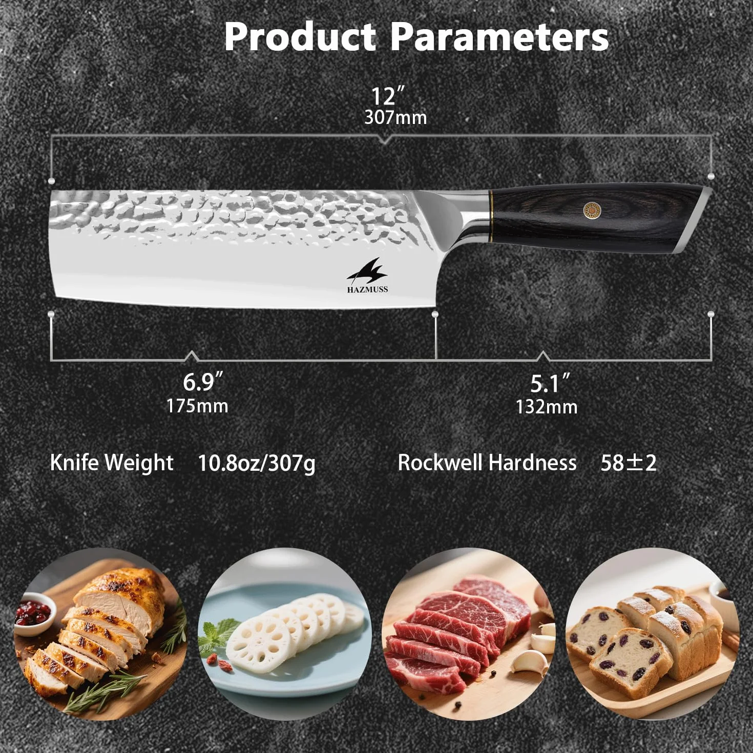 Couteau Nakiri 17,5 cm, Acier Inoxydable à Haute Teneur en Carbone – Couteau de Chef Japonais Forgé à la Main Avec Manche en Bois de Pakka Pour Cuisines Professionnelles et Domestiques