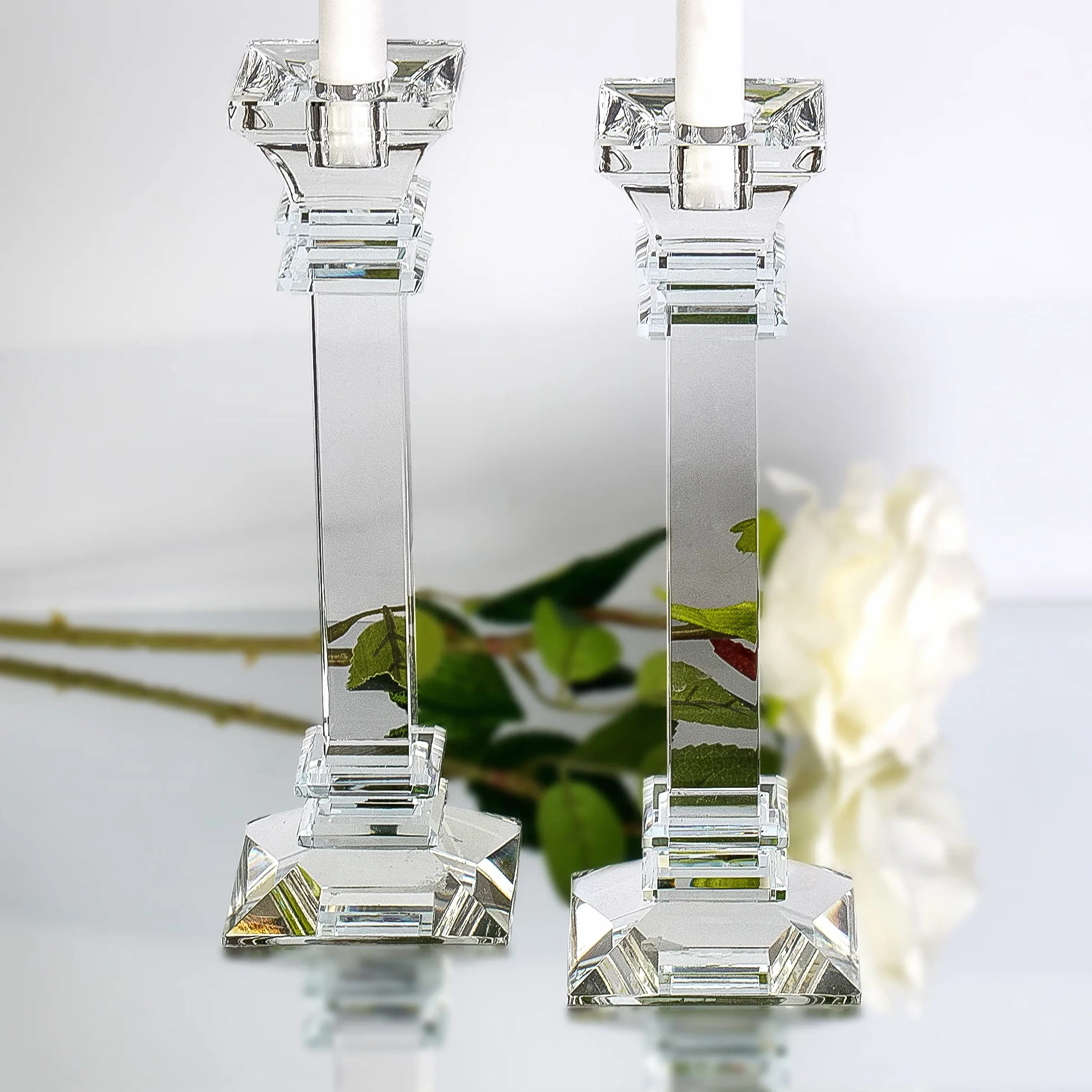 Lot de 2 bougeoirs en Cristal de 30 cm de Haut – Décoration d'intérieur Ultra élégante et Moderne