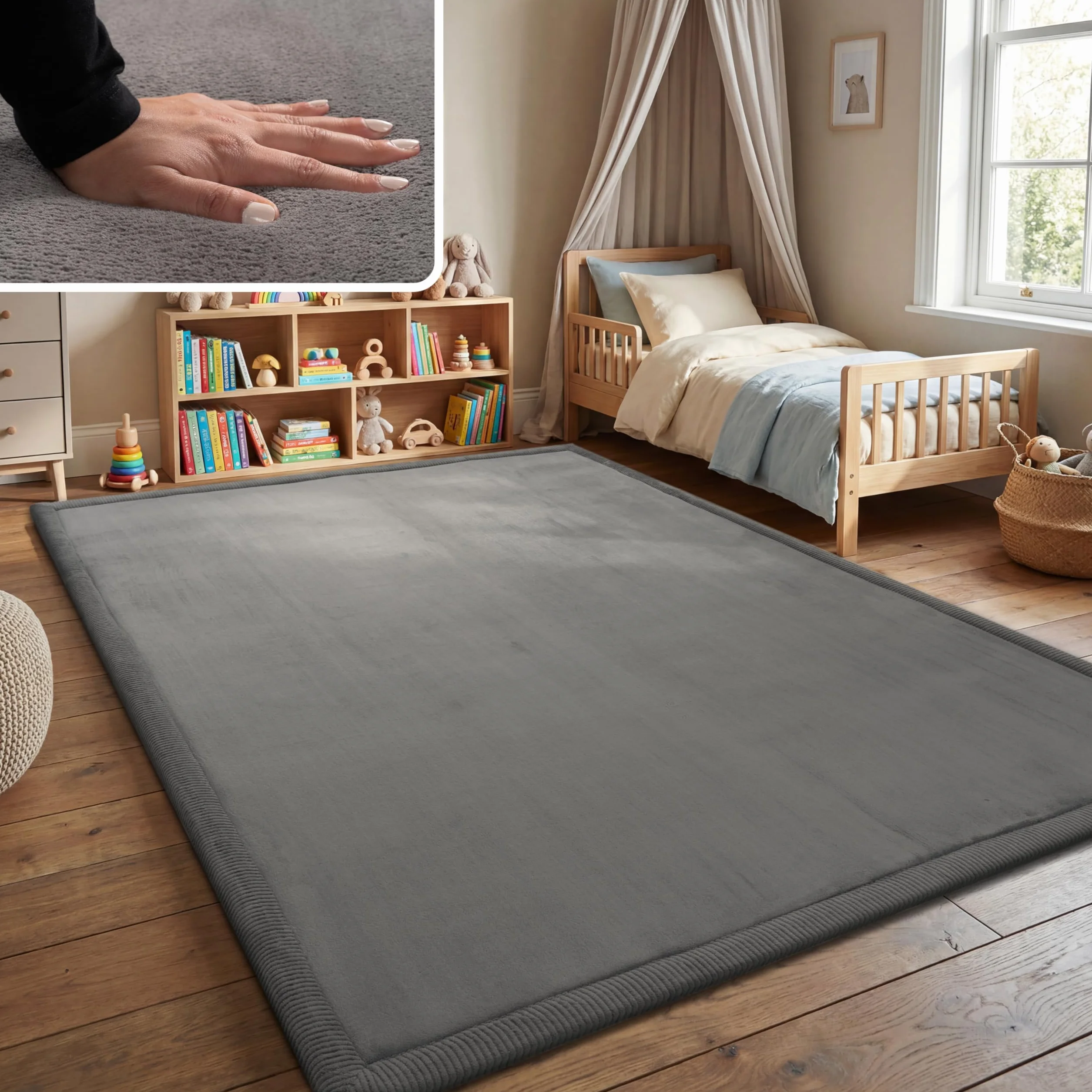 Paco Home Tapis Chambre Enfant Bebe Fille Garcon Moelleux Antidérapant Moderne 100x200 cm Anthracite