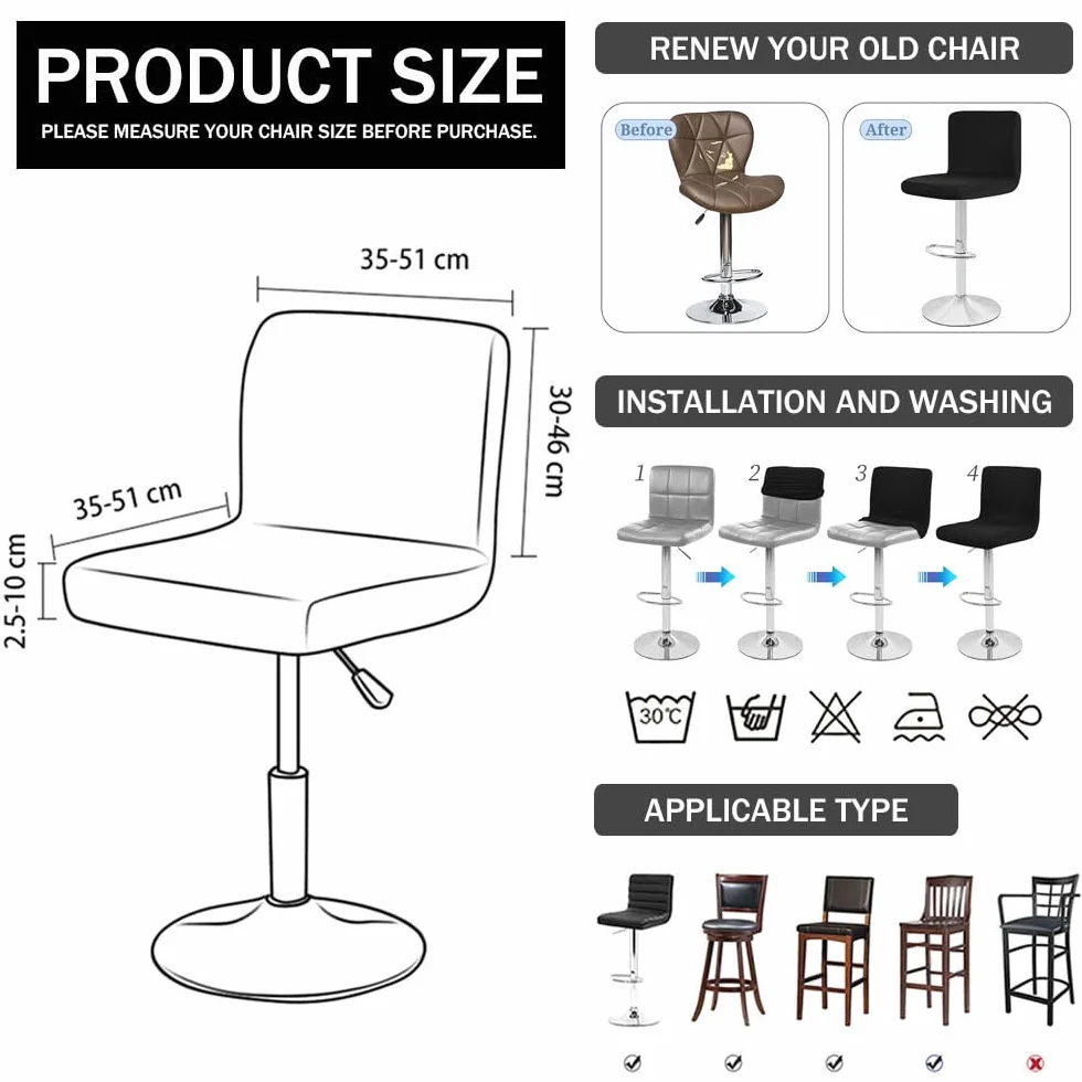 Housse Tabouret de Bar Extensible en Jacquard, Lot de 2 Pièces Gris Foncé