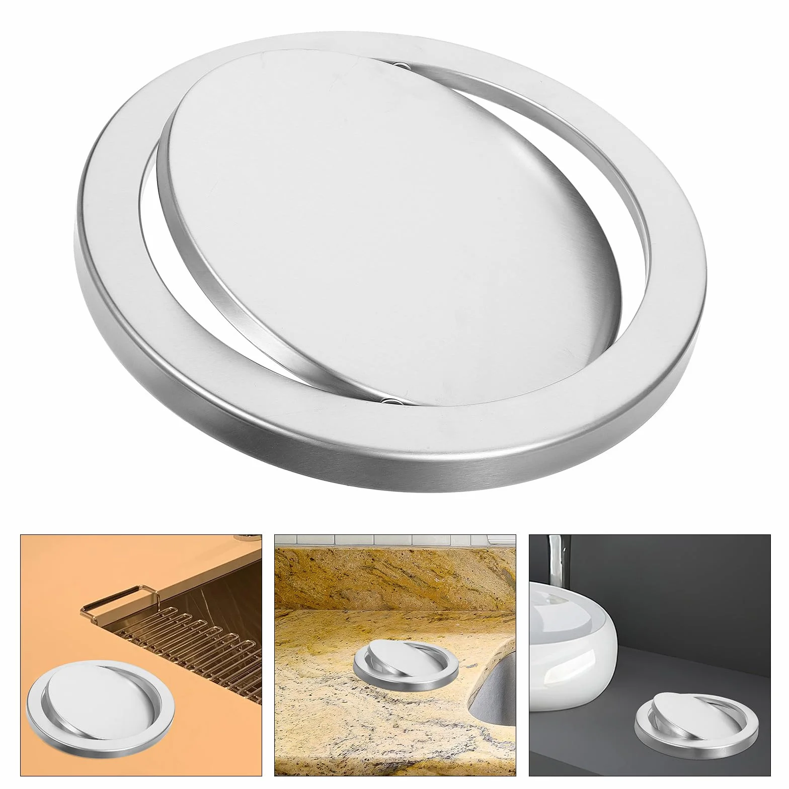 Couvercle Métallique à Rabat pour Poubelle Ronde en Acier Inoxydable Argenté, Facile à Installer, Performance Fiable, pour Lieux Publics, Diamètre 30 Cm