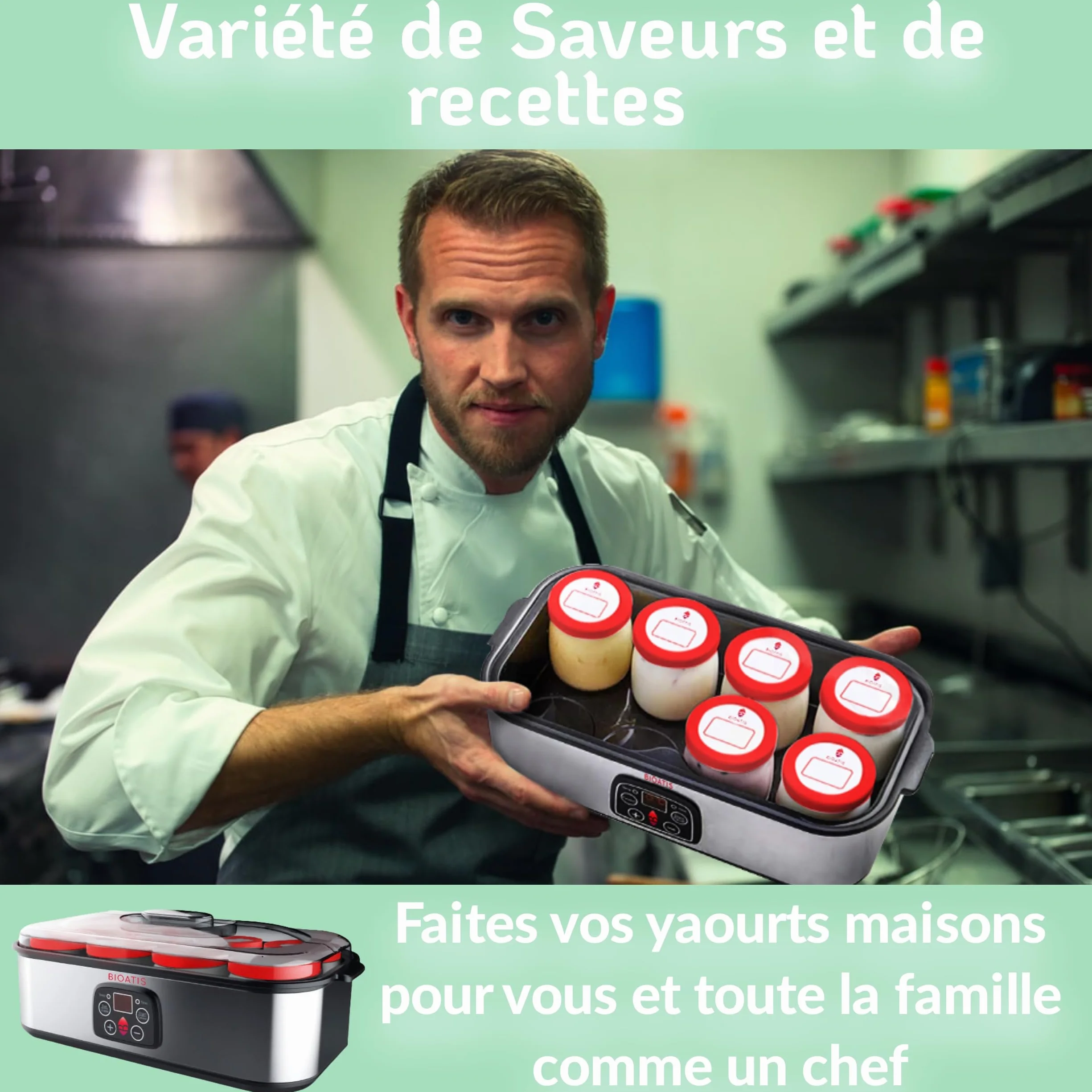 Yaourtière Inox Améliorée Compacte. 84 Recettes et Notice française. Couvercle hermétique avec Etiquette et Marqueur Inclus. 8 pots x 180ml en Verre sans BPA. Ecran LCD. Minuterie et Arrêt Automatique