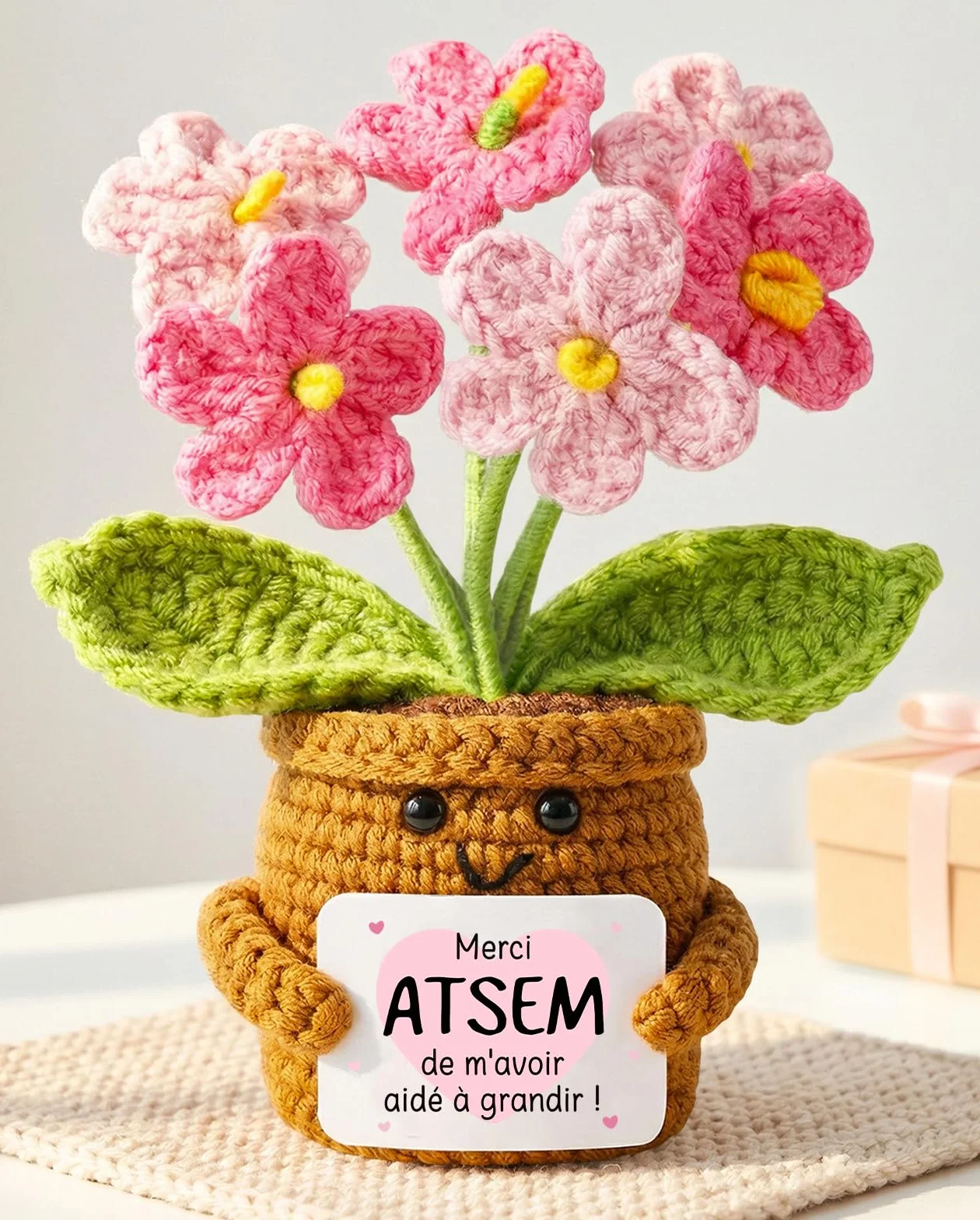 Leboria Cadeau Atsem Maternelle Fleurs Crocheted Pot Souriant Fin d'Année Enseignants