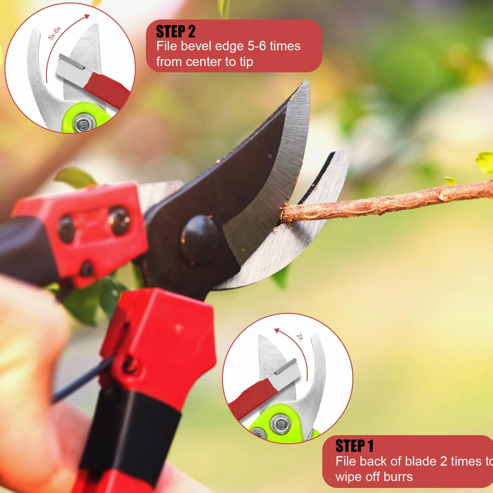 Aiguiseurs d'Outils de Jardin Lot de 2, Aiguiseur Polyvalent Portable pour Lames Sécateurs Hachettes Ciseaux Faucilles Cisailles (Noir et Rouge)