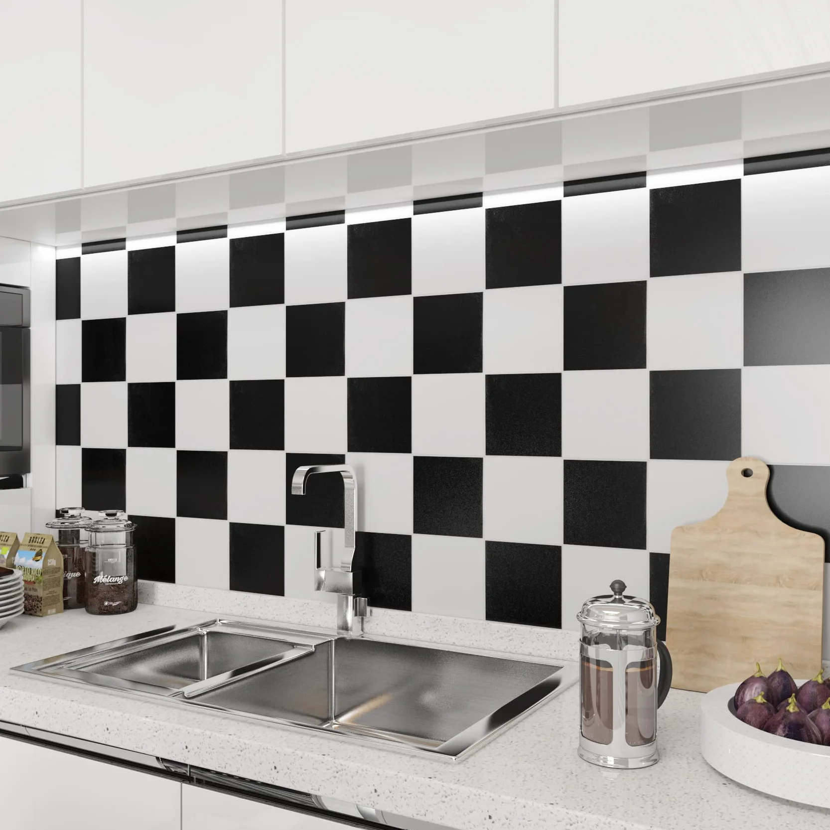 Livelynine 12 Carrelage Stickers Cuisine Mural 30x30 Autocollant Salle de Bain Noir et Blanc PVC Adhesive Sol