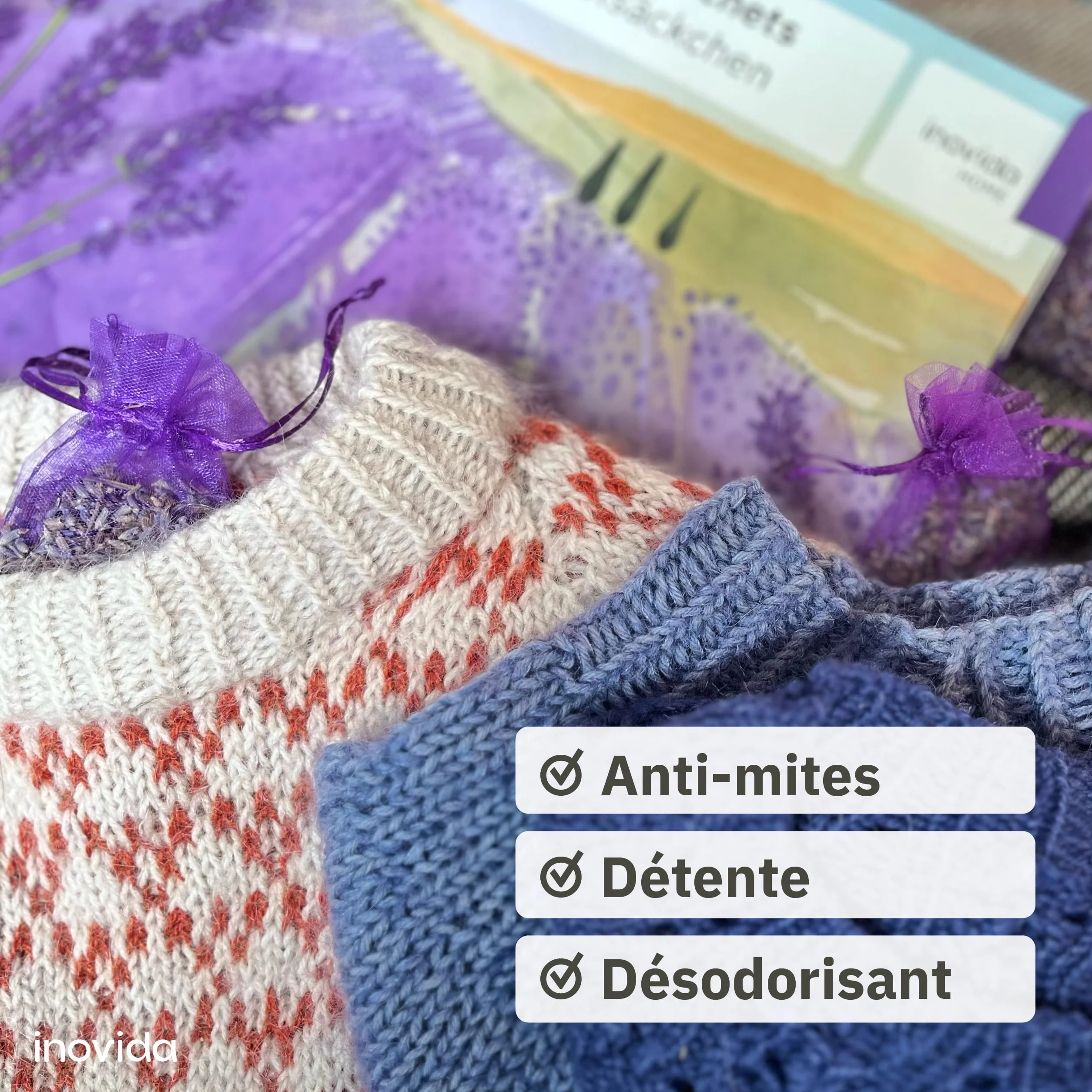 Inovida Sachets Parfumés Lavande 20 Lavande Vraie Séchée Protection Mites Armoire Linge Placard