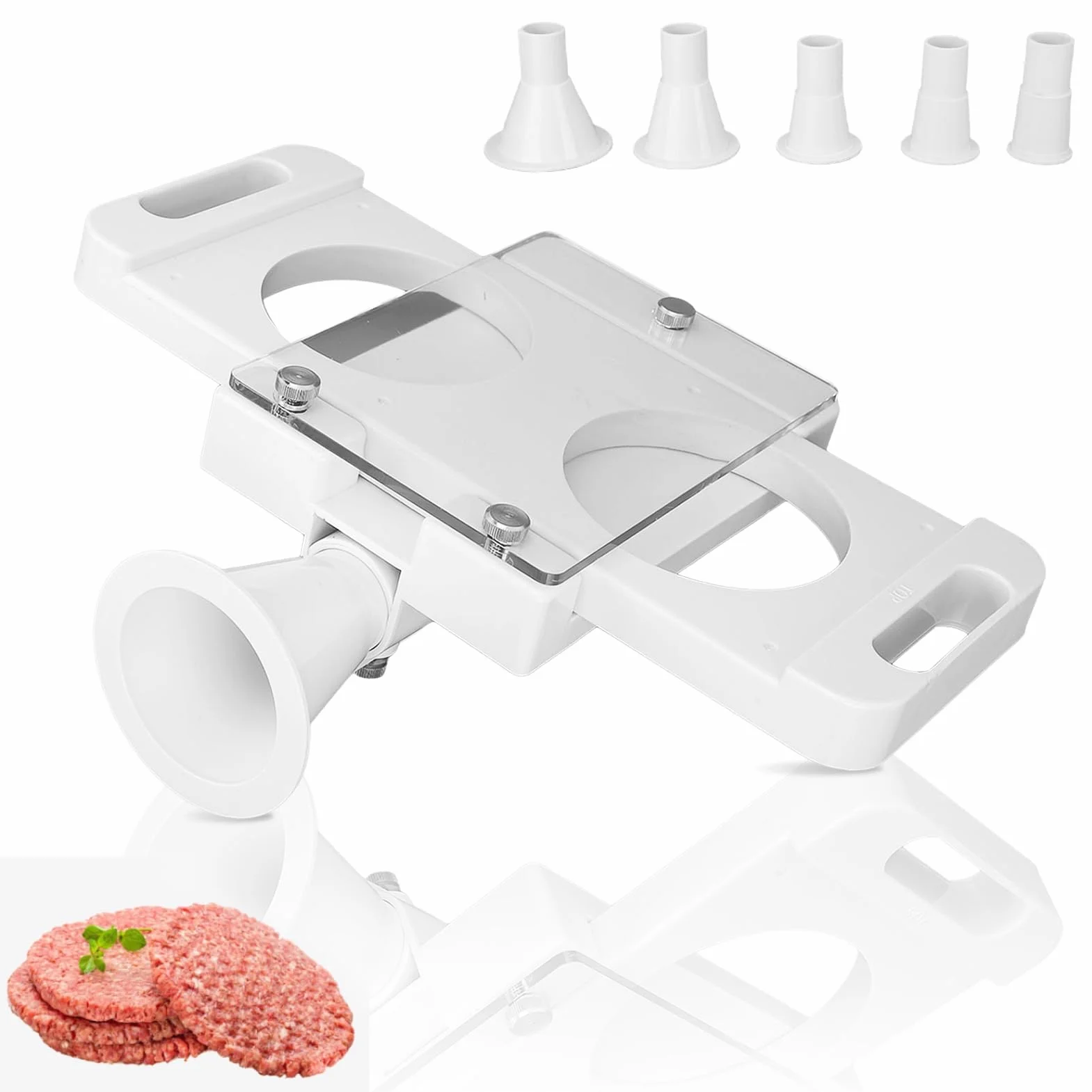 Hamburger en appuyant sur Machine Maker, Auto Hamburger Patty Maker avec 5 Tubes Adaptateur Maison Burger Maker Appuyez sur pour Saucisse Remplisseur Viande