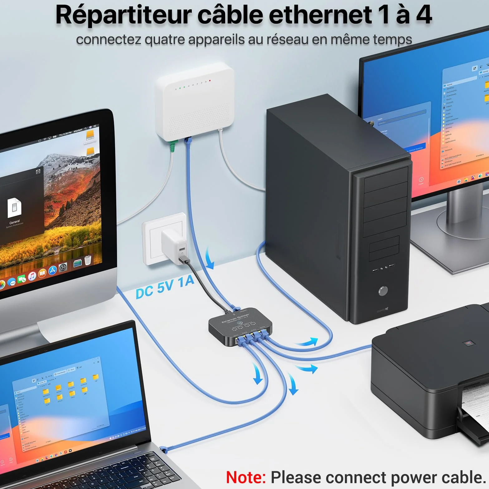 KiWiBiRD Switch répartiteur ethernet 4 Port 1000Mbps Cat 8 7 6 5e 5