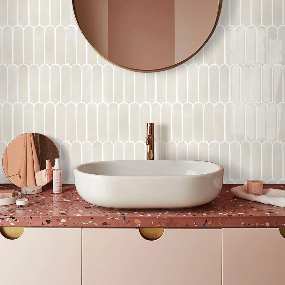 Commomy Plus épais Credence Adhesive Cuisine Vinyle Carrelage Adhesif Mural Salle de Bain Metro 3D Imperméable Toledo Cream FishScale 10 Pièces 30,5 x 30,5 cm