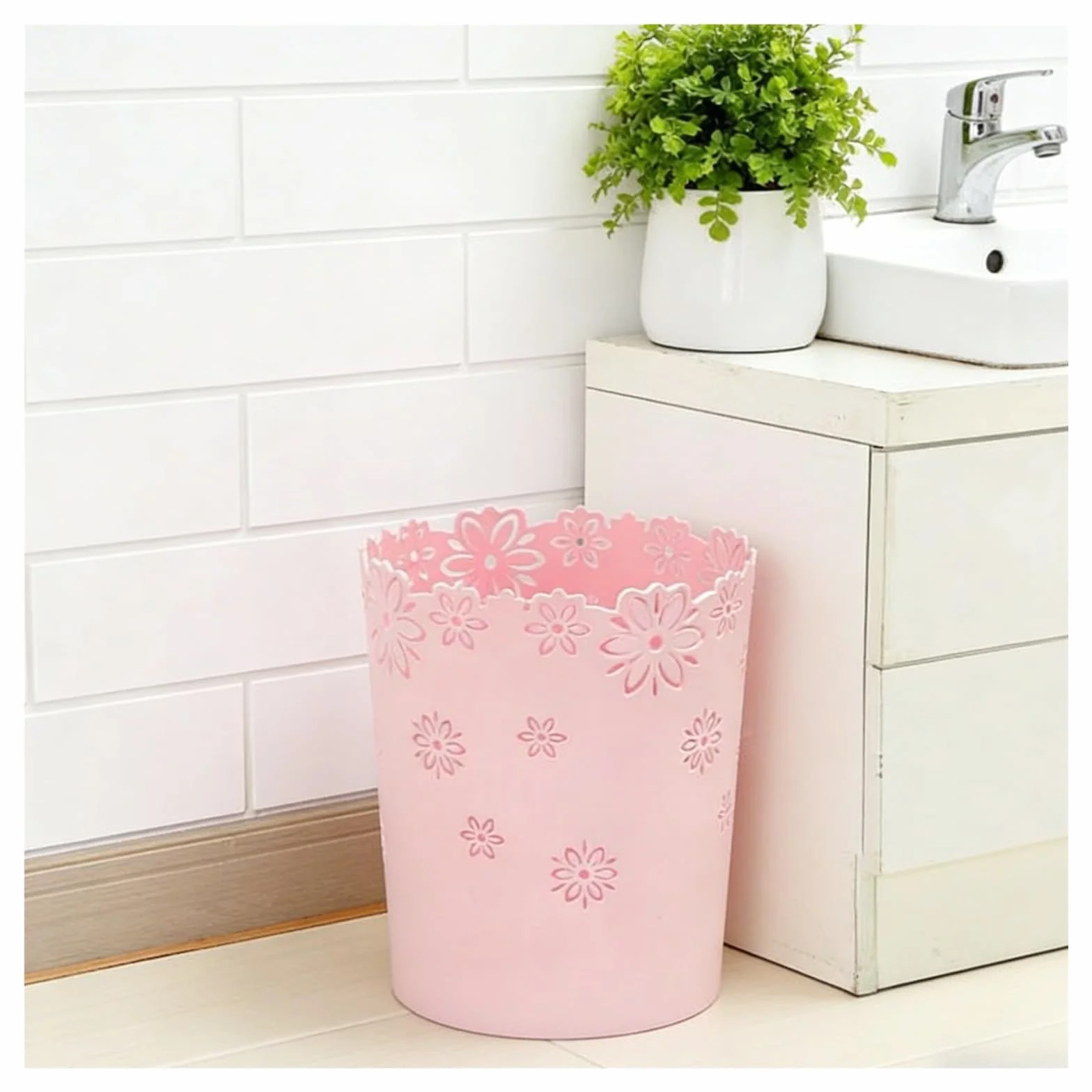 Poubelle de Chambre Fille Légère Anti-Rayures, Poubelle Bureau Épaisse et Durable pour Maison Bureau (Rose, Grande)