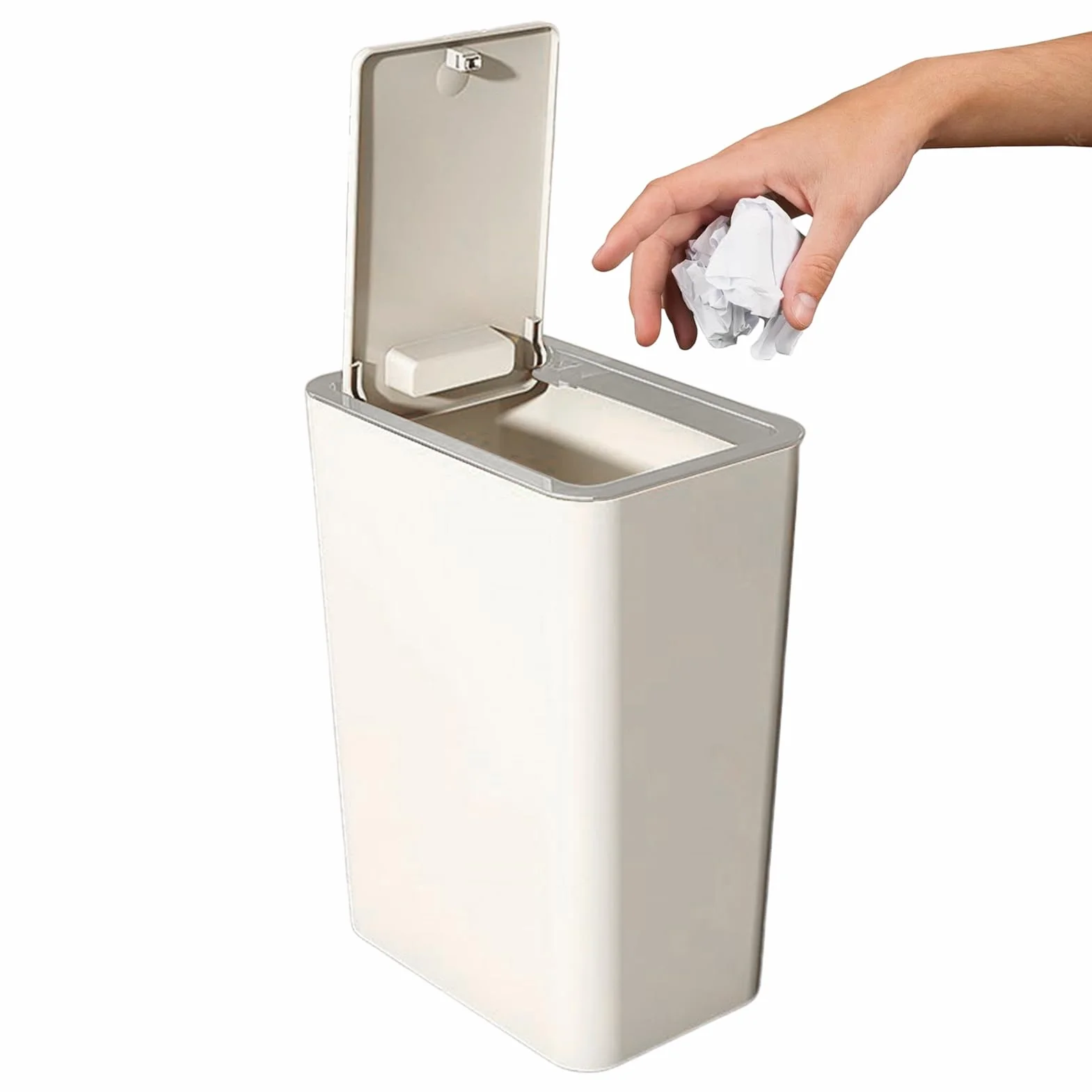 Poubelle 10L Blanche Plastique 33x9.5x13cm Avec Couvercle