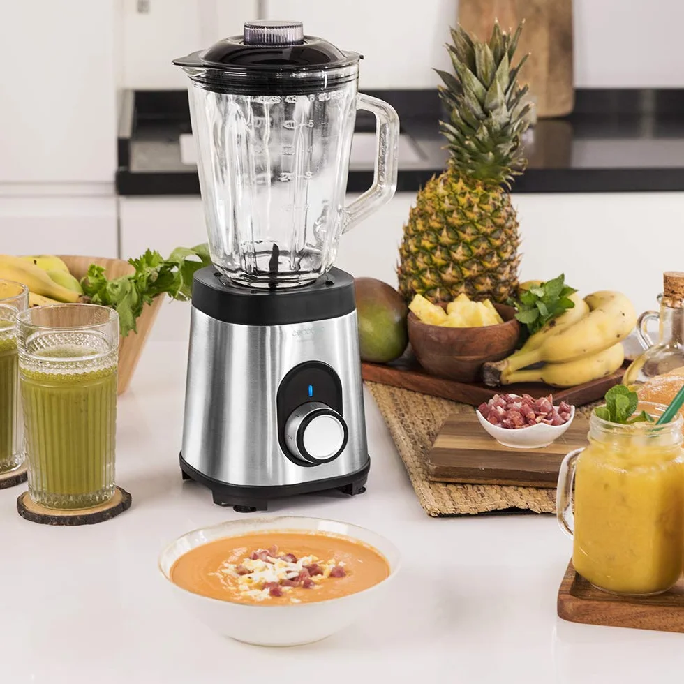 Cecotec Mixeur-blender Power Black Titanium 1800MAX Inox,1800W Puissance Maximale, 6 Lames avec Revêtement en Titane Noir, Carafe de 1,5 L, 5 Vitesses + Fonction Pulse et Bouchon Distributeur