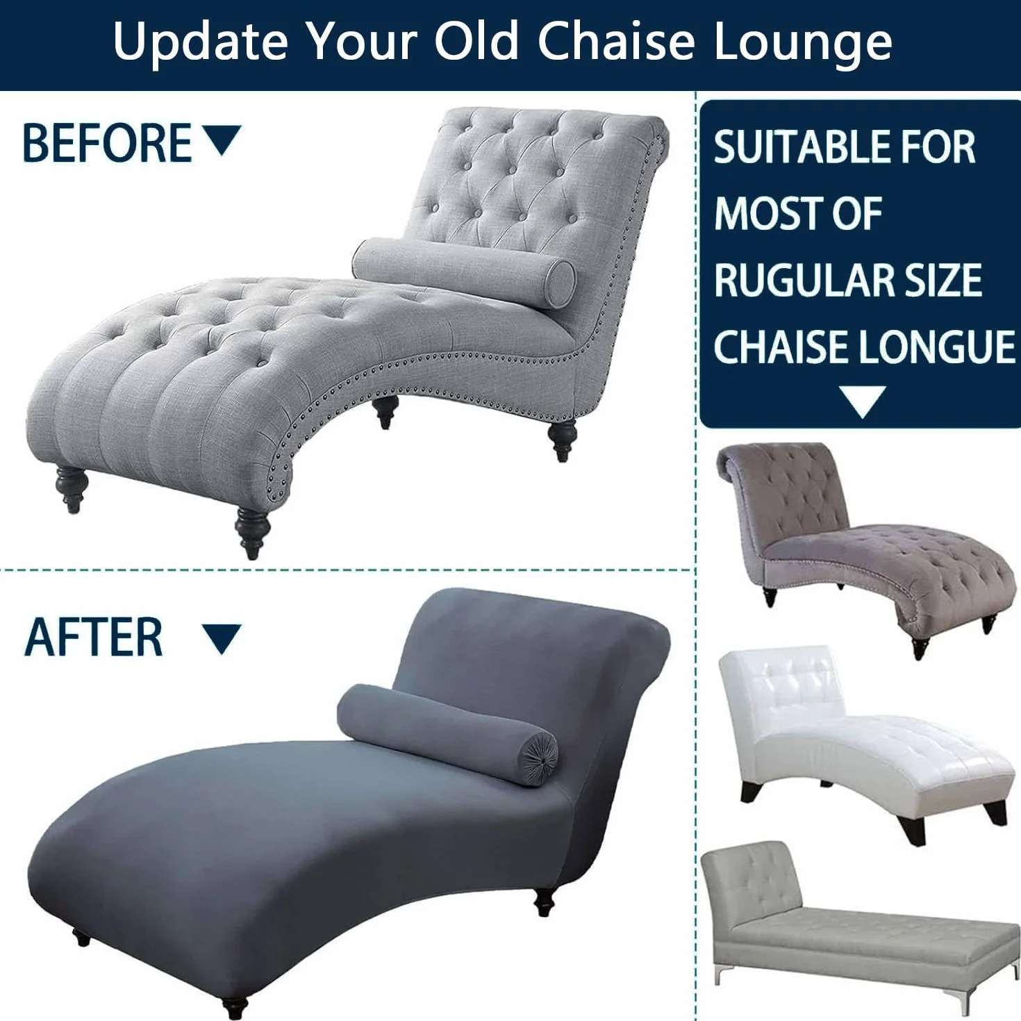 Housse De Chaise Longue Extensible en Spandex, Protection Meubles Noir Taille Unique