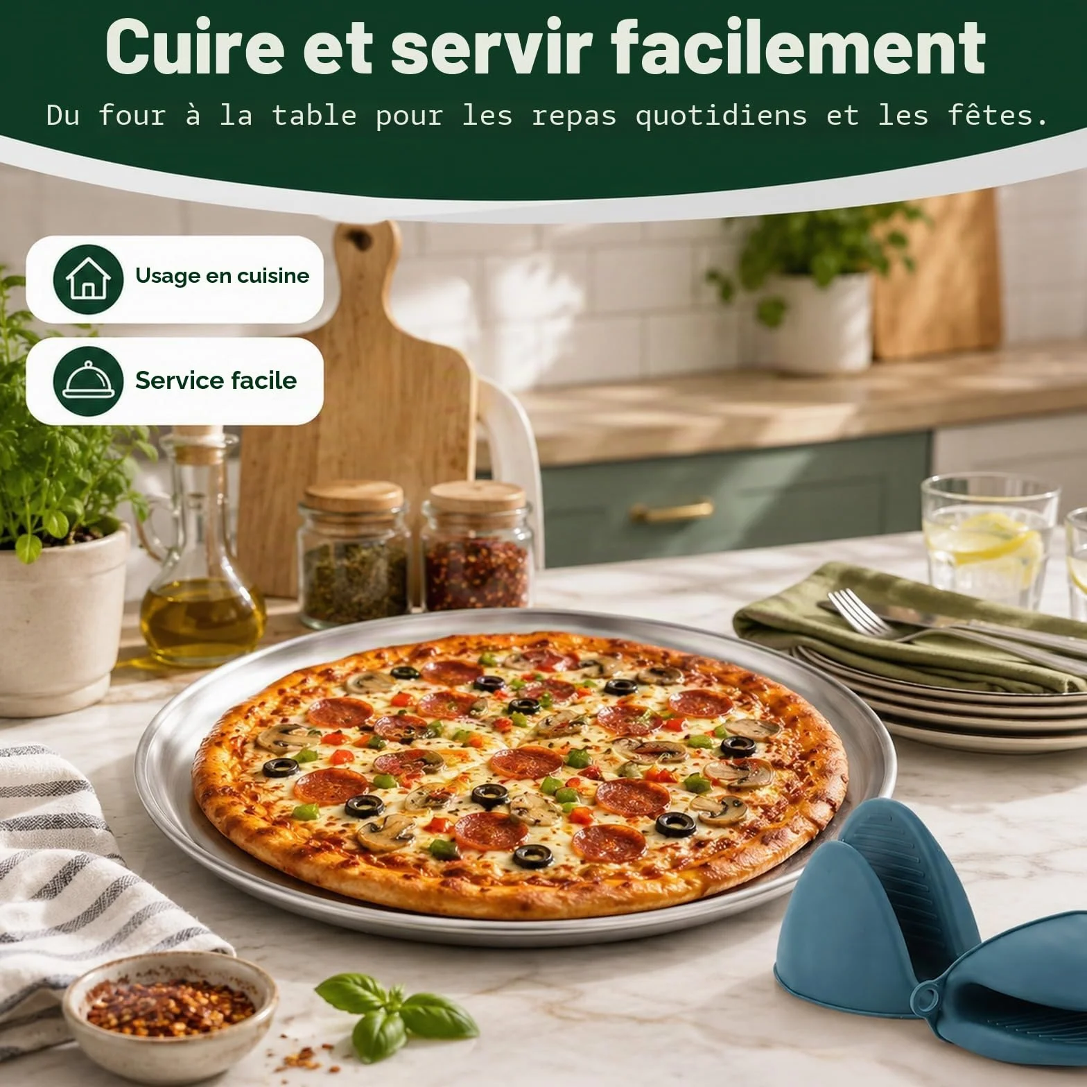 WOPPLXY Lot de 8 Plaque Pizza Four, Plaque Pizza 30cm avec des Gants en Silicone, Plat Pizzas Rond en Acier Inoxydable pour La Cuisson au Four