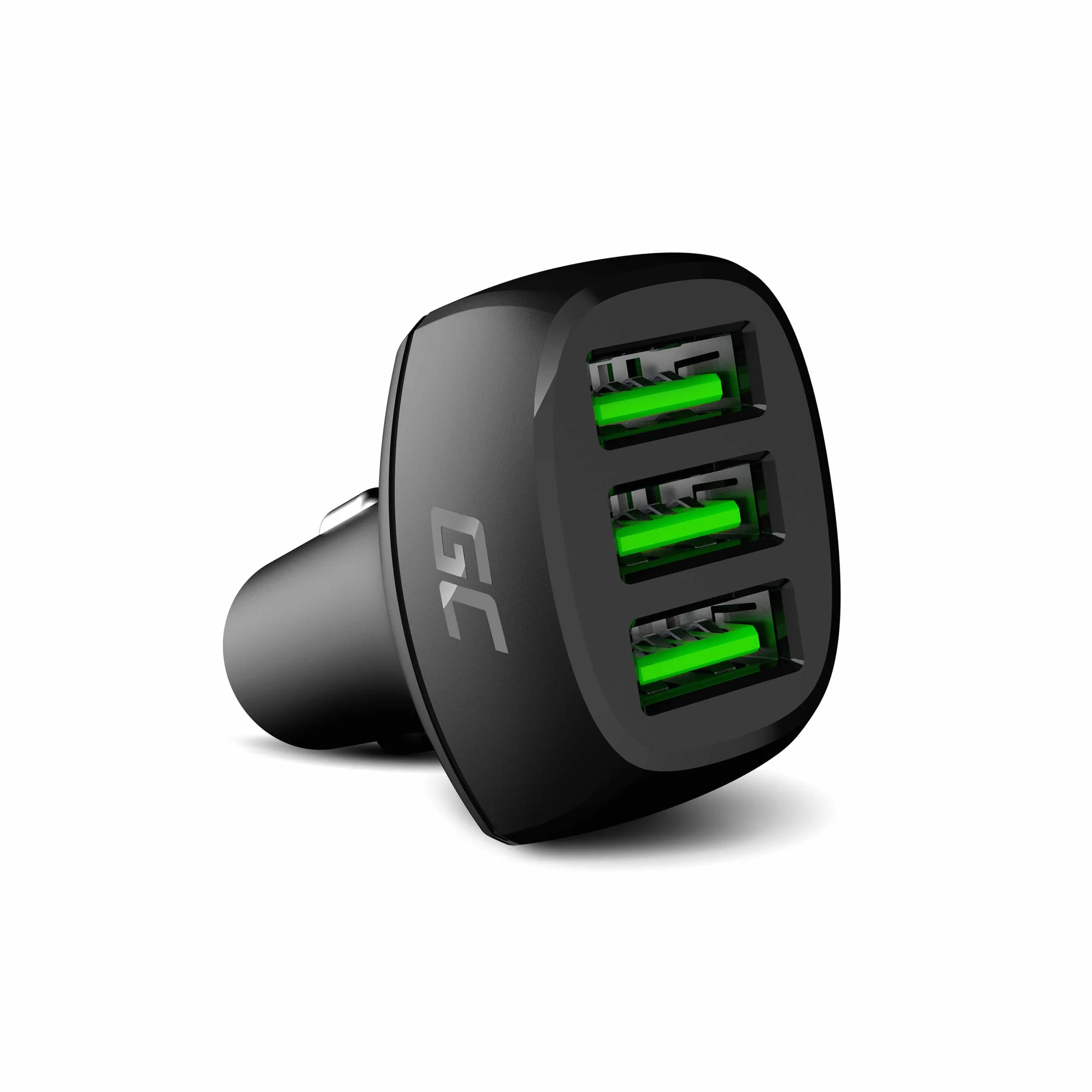 Green Cell ładowarka samochodowa 54W z technologią Ultra Charge, 3 porty USB-A, szybkie ładowanie do 3 urządzeń jednocześnie, nowoczesny design z zielonym podświetleniem, kompatybilna z 12V i 24V