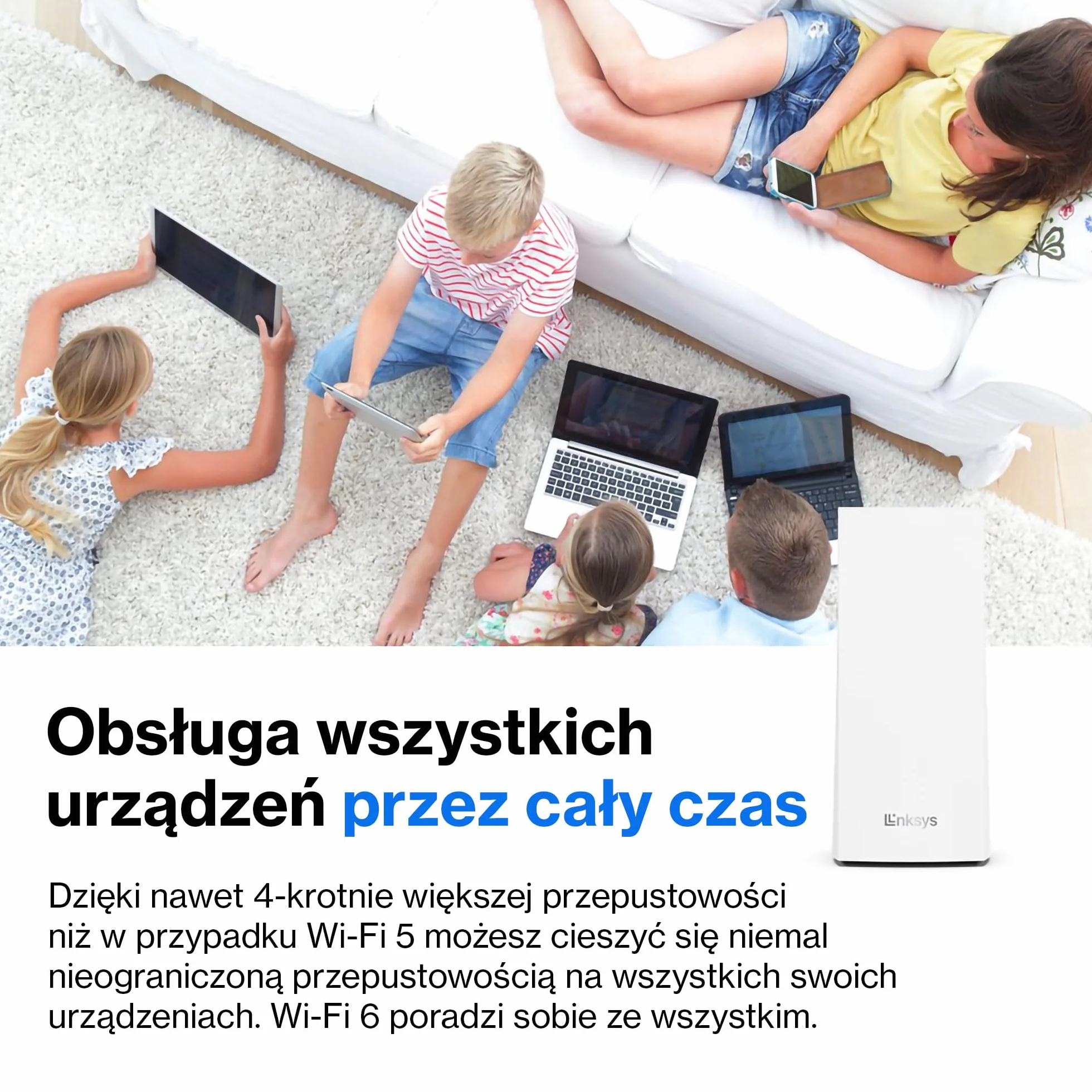 Trójpasmowy system WLAN Linksys Velop MX8400 sieci mesh Wi-Fi 6 (AX4200) – router, repeater, wzmacniacz zasięgu do 525 m2 zasięgu i 3,5x większa szybkość dla ponad 80 urządzeń – 2 szt., biały